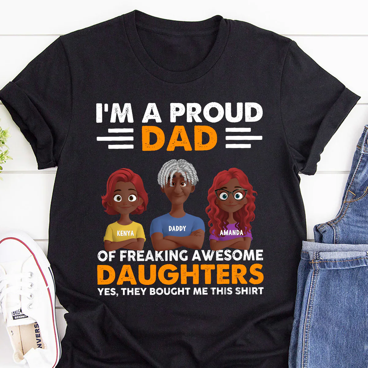 Proud Dad of Freaking Awesome Daughters - Custom Name Tee - Funny Gift For Dad, Father's Day | GR29 HD95