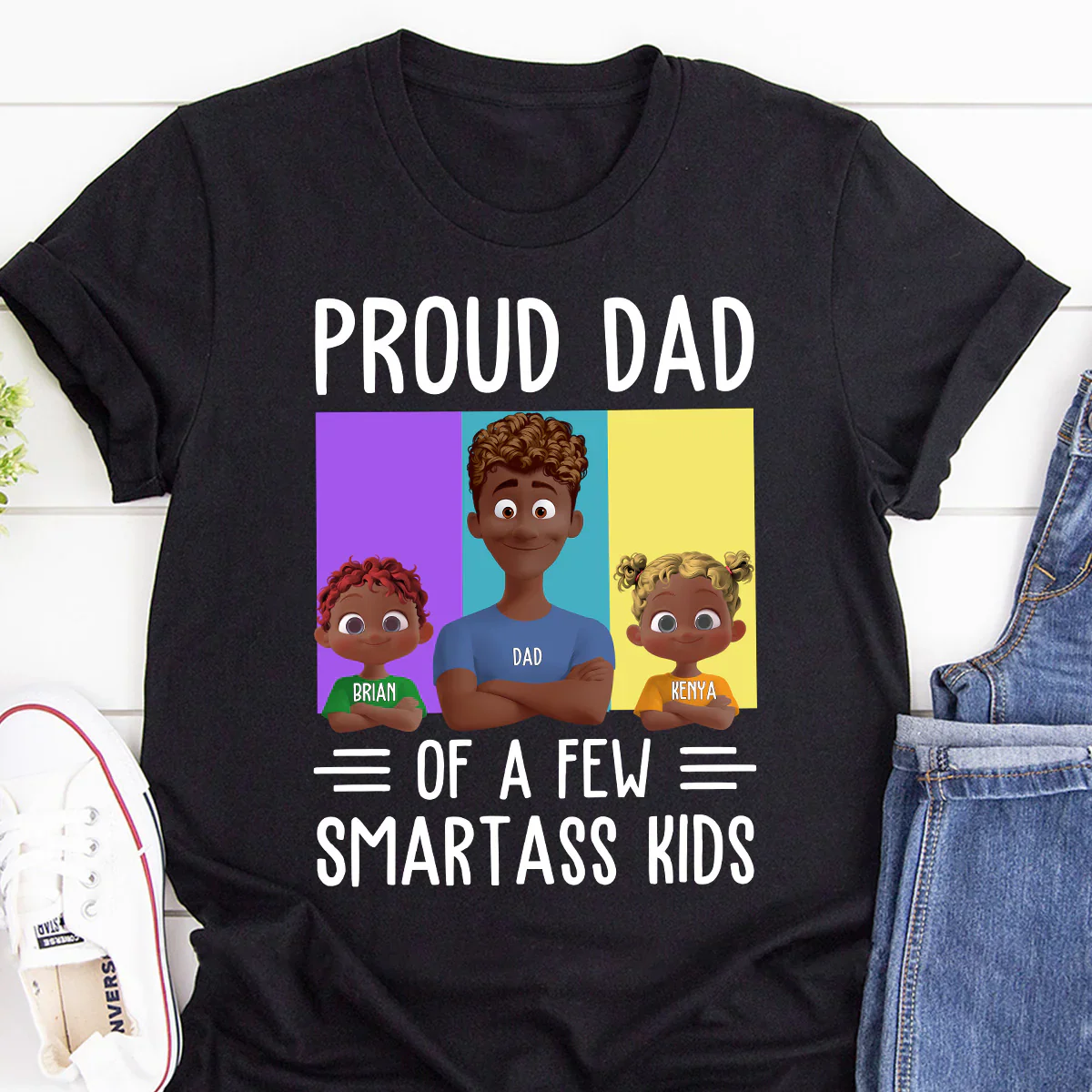 Proud Dad Of Smartass Kids - Funny Custom Name T-Shirt - Personalized Gift For Dad, Father’s Day | GR29 HD95