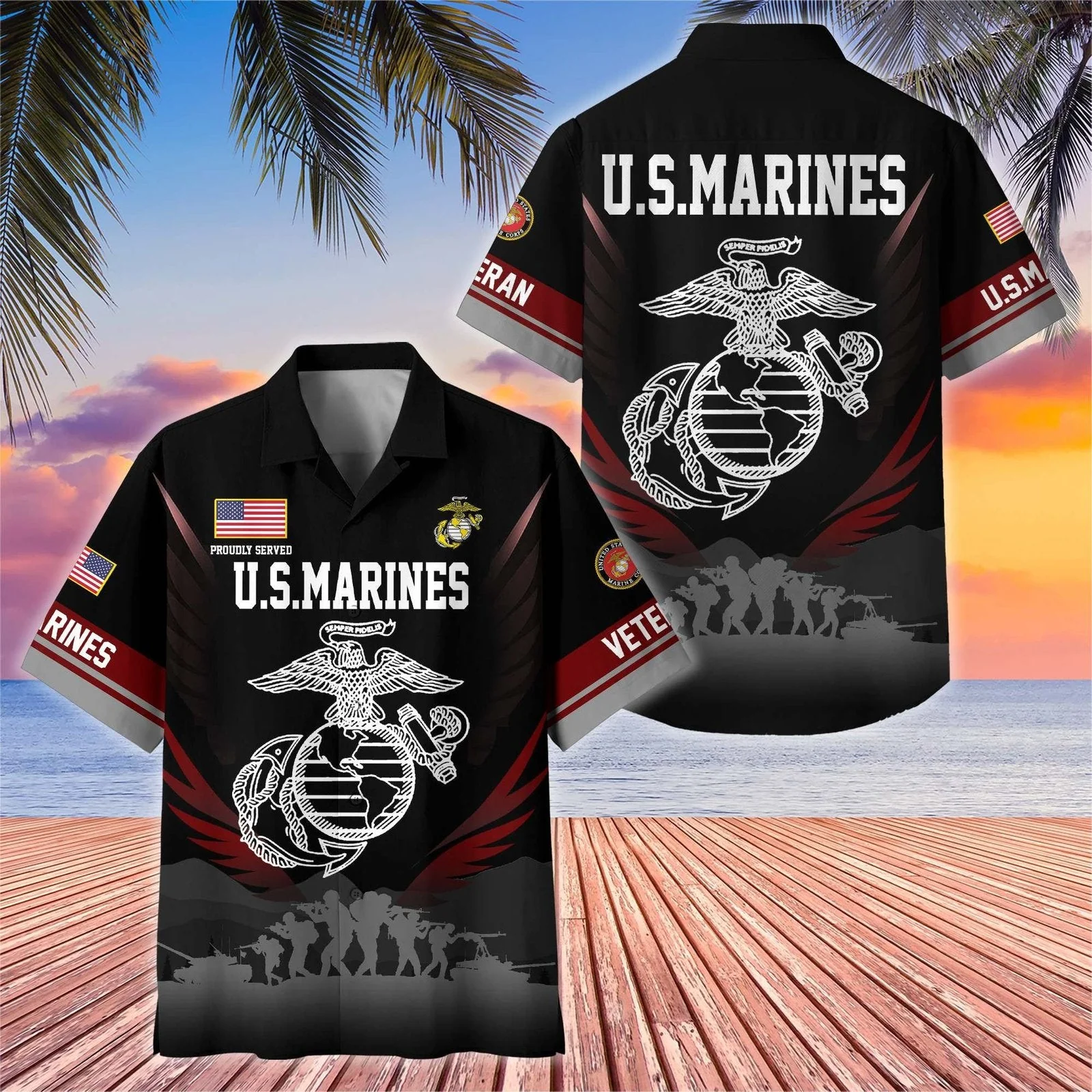 Proudly Served Marine Veteran - Hawaiian Shirt - Patriotic Gift For Veterans | HN02 - Image 3