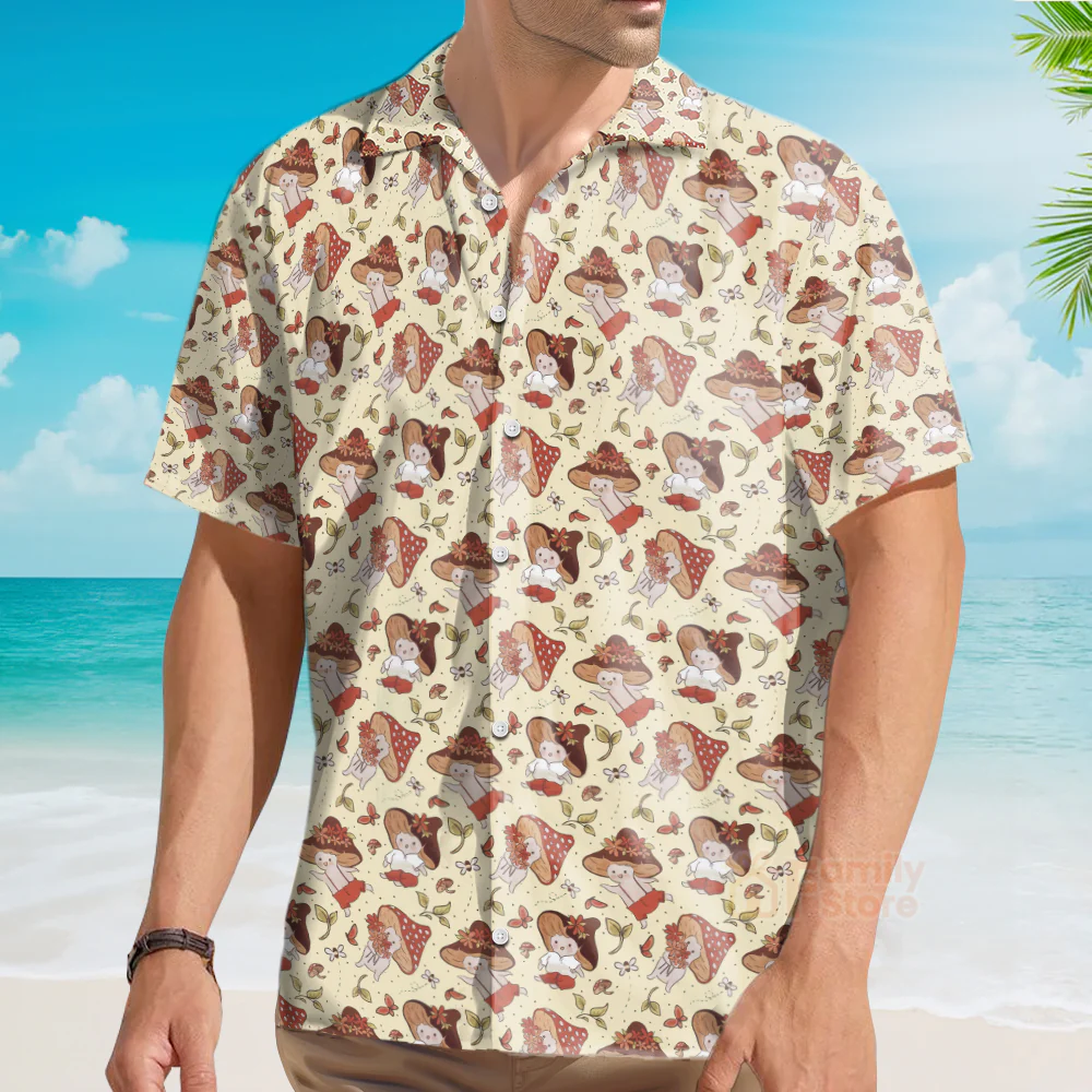 Psychedelic mushrooms, Mushroom pattern shirt, Cute Mushroom Shirt - Image 4