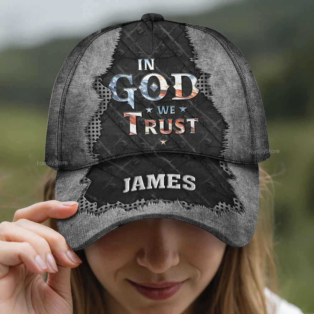 PT In God We Trust Flag 4th July - Personalized Classic Cap - Gift For Him, Dad, Grandpa | Custom Name - Image 2