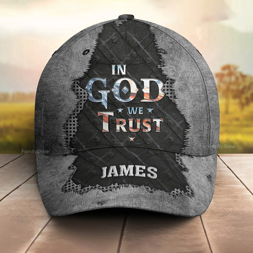 PT In God We Trust Flag 4th July - Personalized Classic Cap - Gift For Him, Dad, Grandpa | Custom Name - Image 3