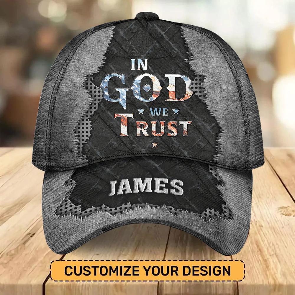 PT In God We Trust Flag 4th July - Personalized Classic Cap - Gift For Him, Dad, Grandpa | Custom Name - Image 4