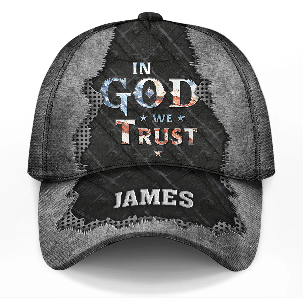 PT In God We Trust Flag 4th July - Personalized Classic Cap - Gift For Him, Dad, Grandpa | Custom Name - Image 5