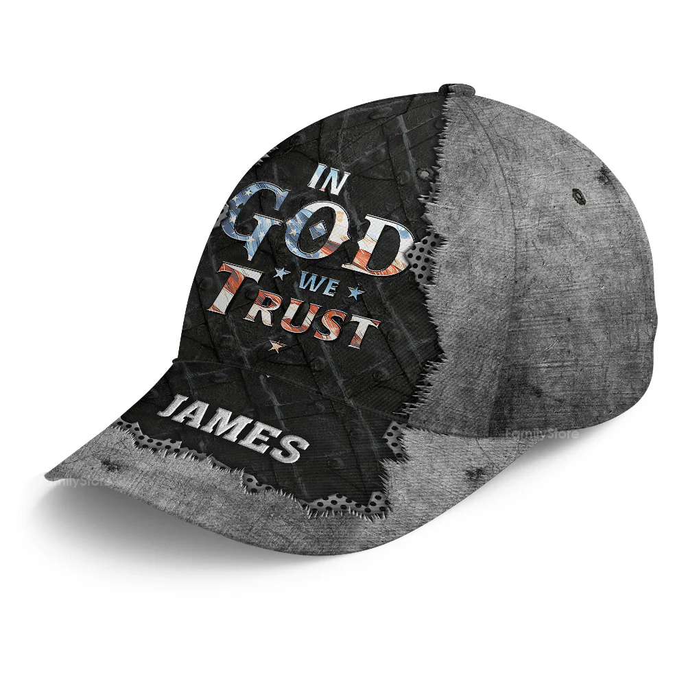 PT In God We Trust Flag 4th July - Personalized Classic Cap - Gift For Him, Dad, Grandpa | Custom Name - Image 6