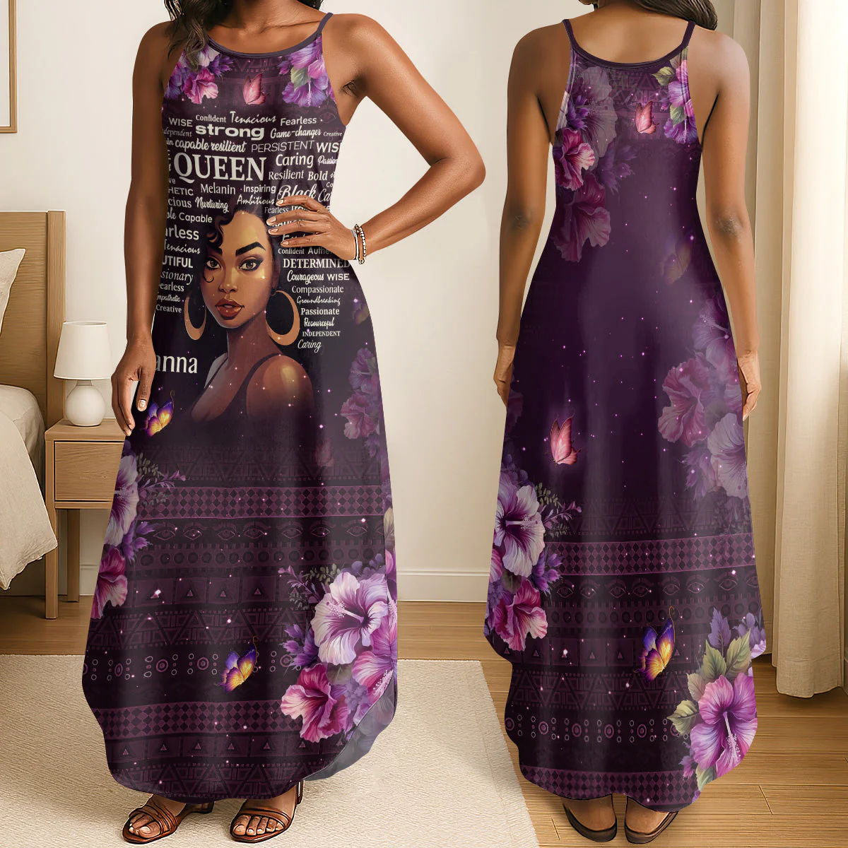 Purple Floral Black Queen - Personalized Maxi Dress - Gift For Women HD95