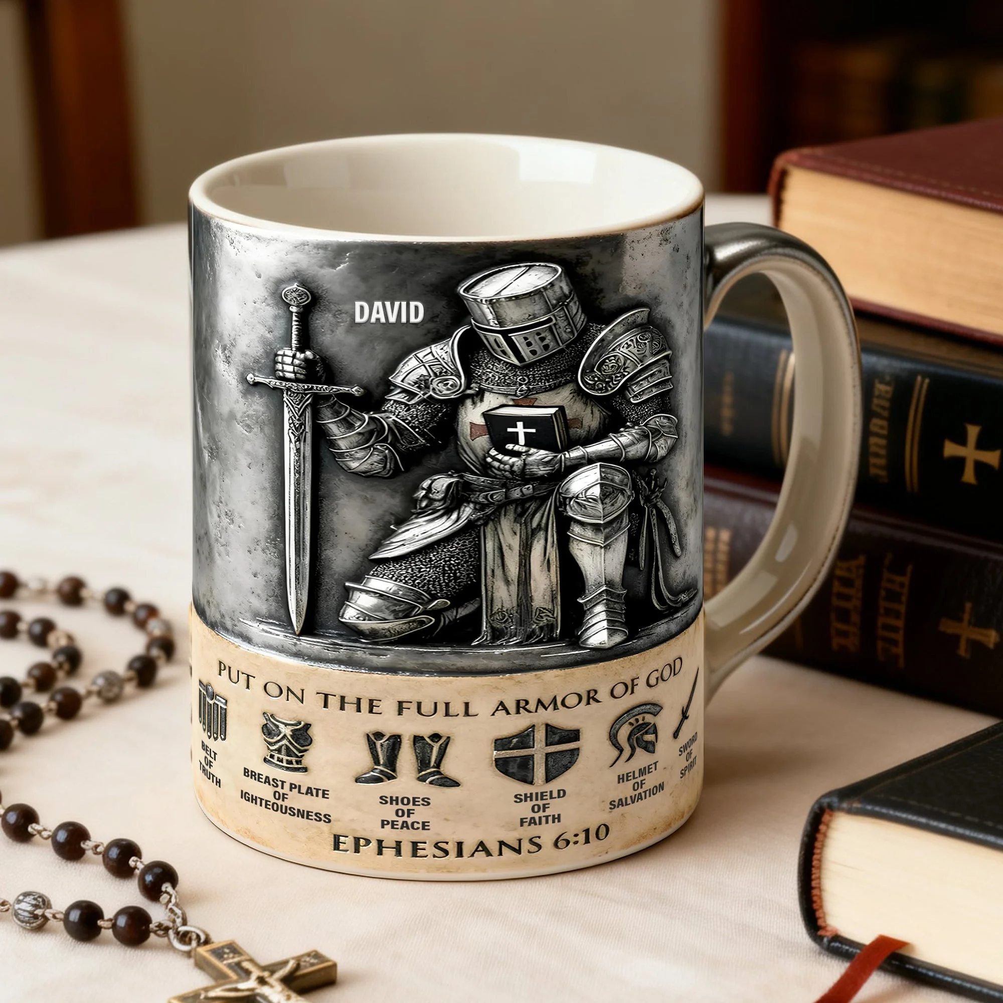 Put On The Full Amor Of God - Personalized White Edge-to-Edge Mug - Gift For Christians | NL122 - Image 3
