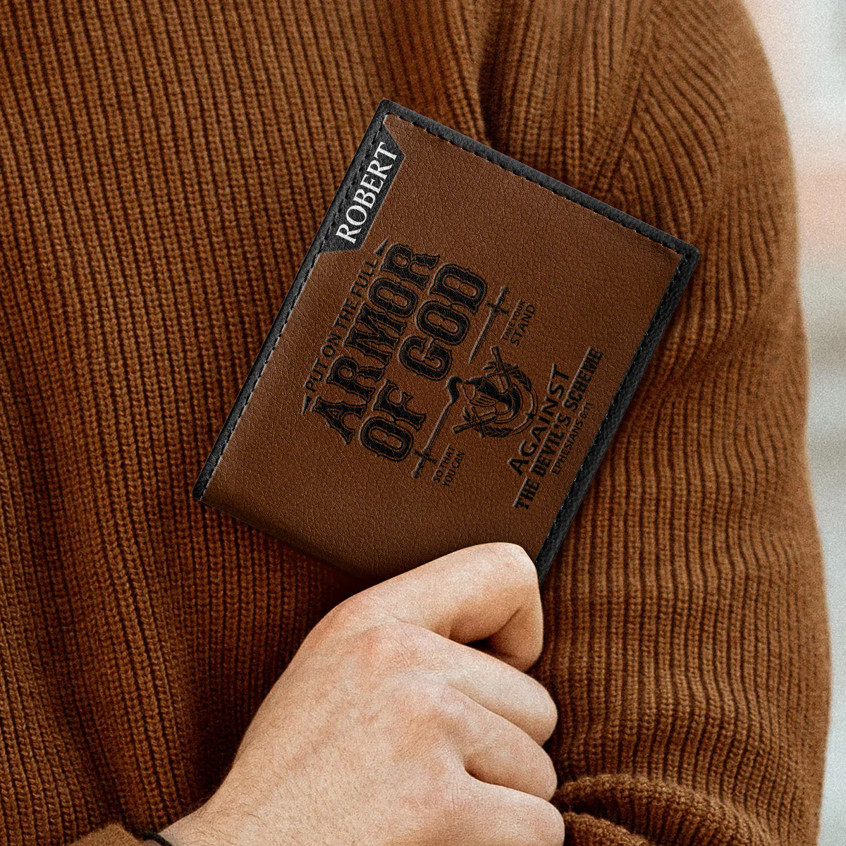 Put On The Full Armor Of God - Personalized Leather Folded Wallet - Image 3