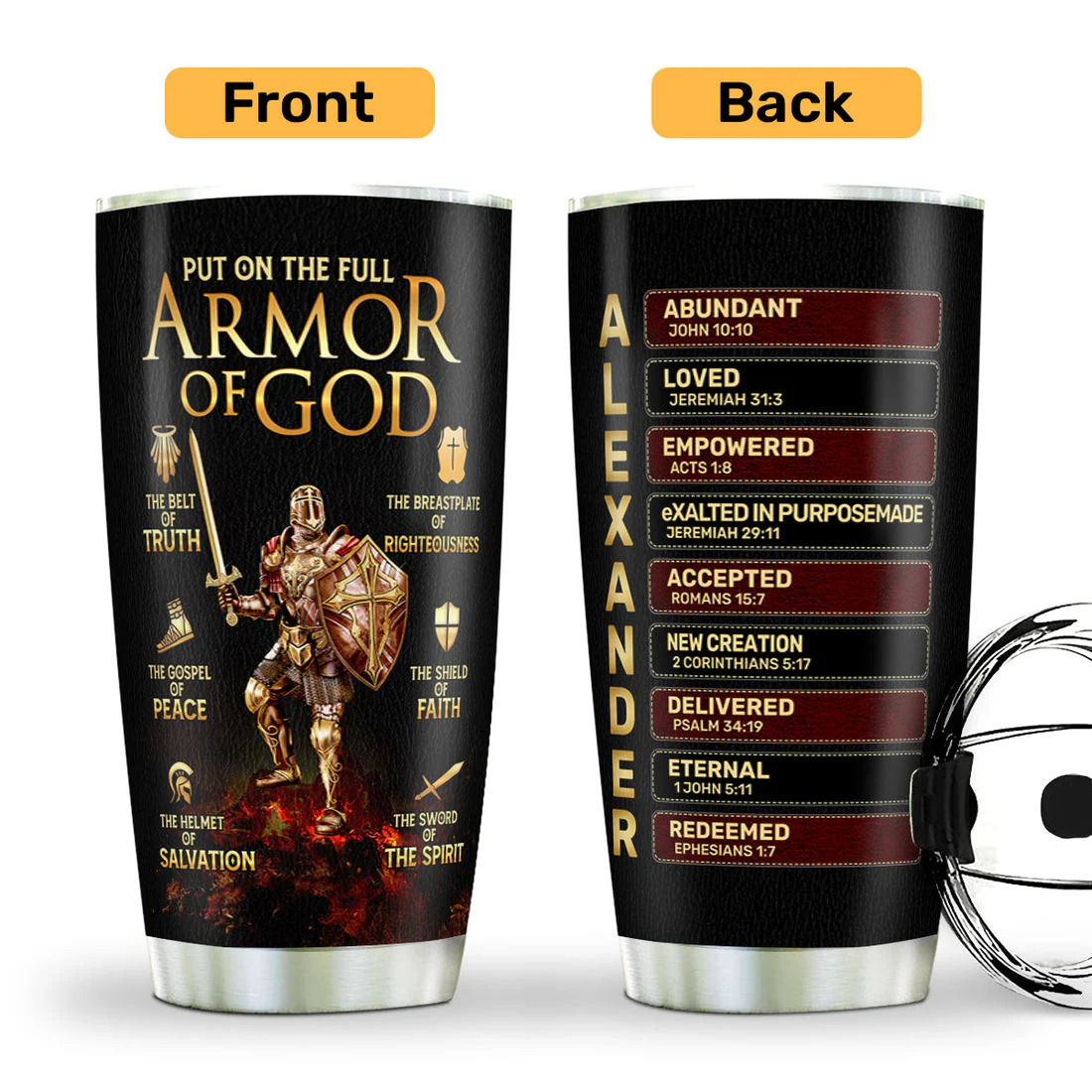 Put On The Full Armor Of God - Personalized Stainless Steel Tumbler | HN02 - Image 3