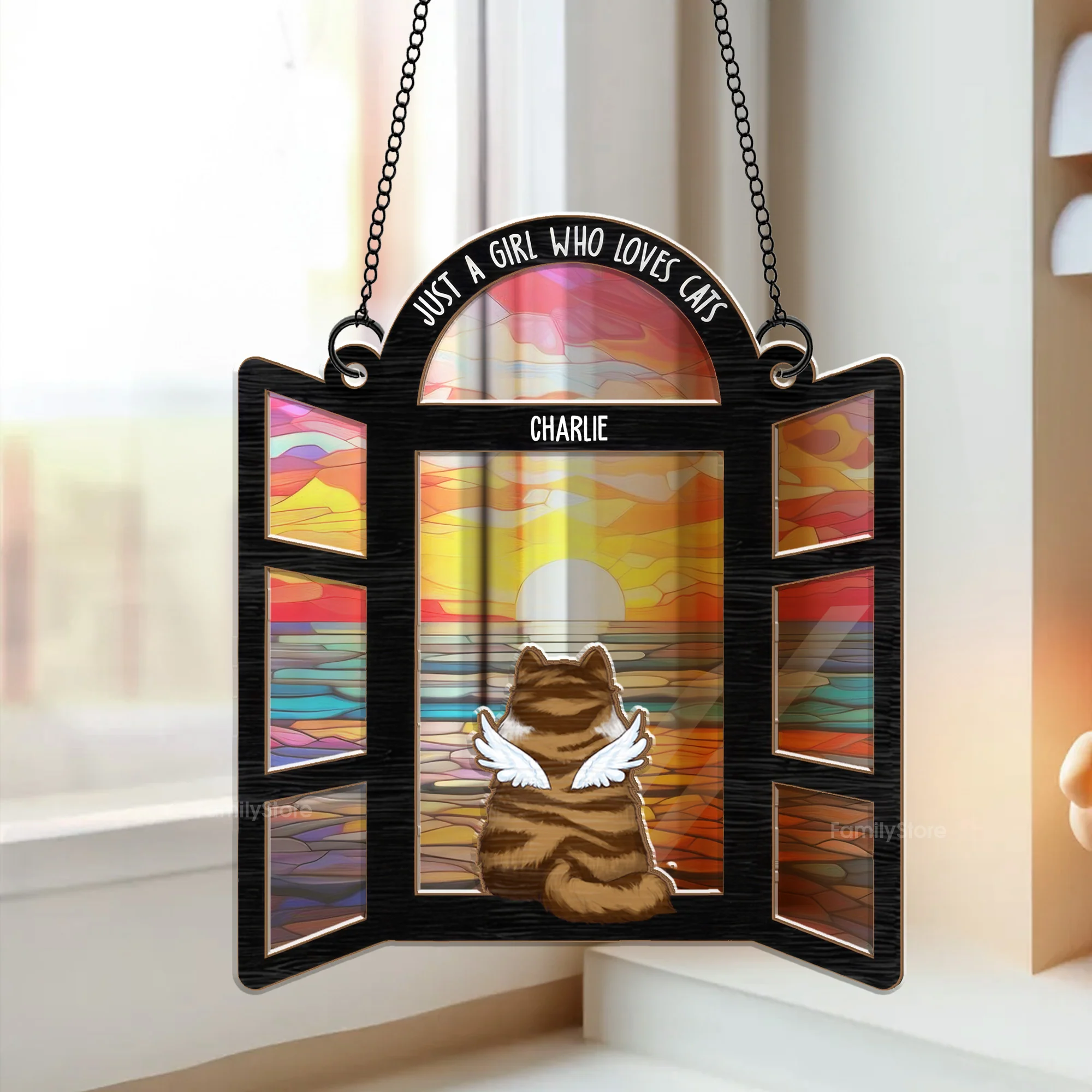 Rainbow Cat See Heaven - Memorial Gift For Pet Lovers - Personalized Window Hanging Window Hanging Suncatcher Ornament - CLP06 NA94