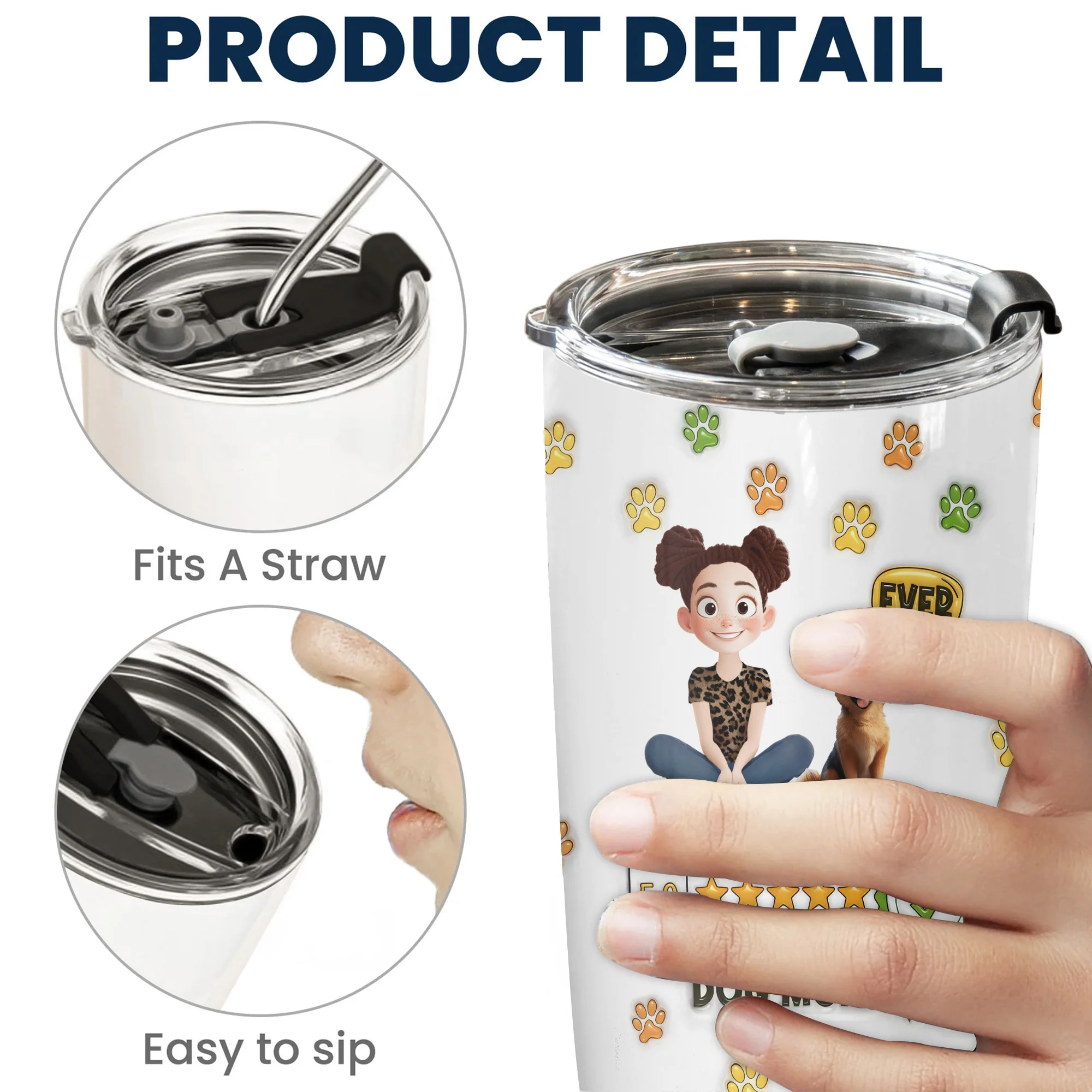 Rated Best Dog Mom 3D Inflated Effect Cartoon Dog - Personalized Tumbler Cup - Gift for Pet Owners, Pet Lovers, Dog Mom | CLP16 NH96 - Image 4