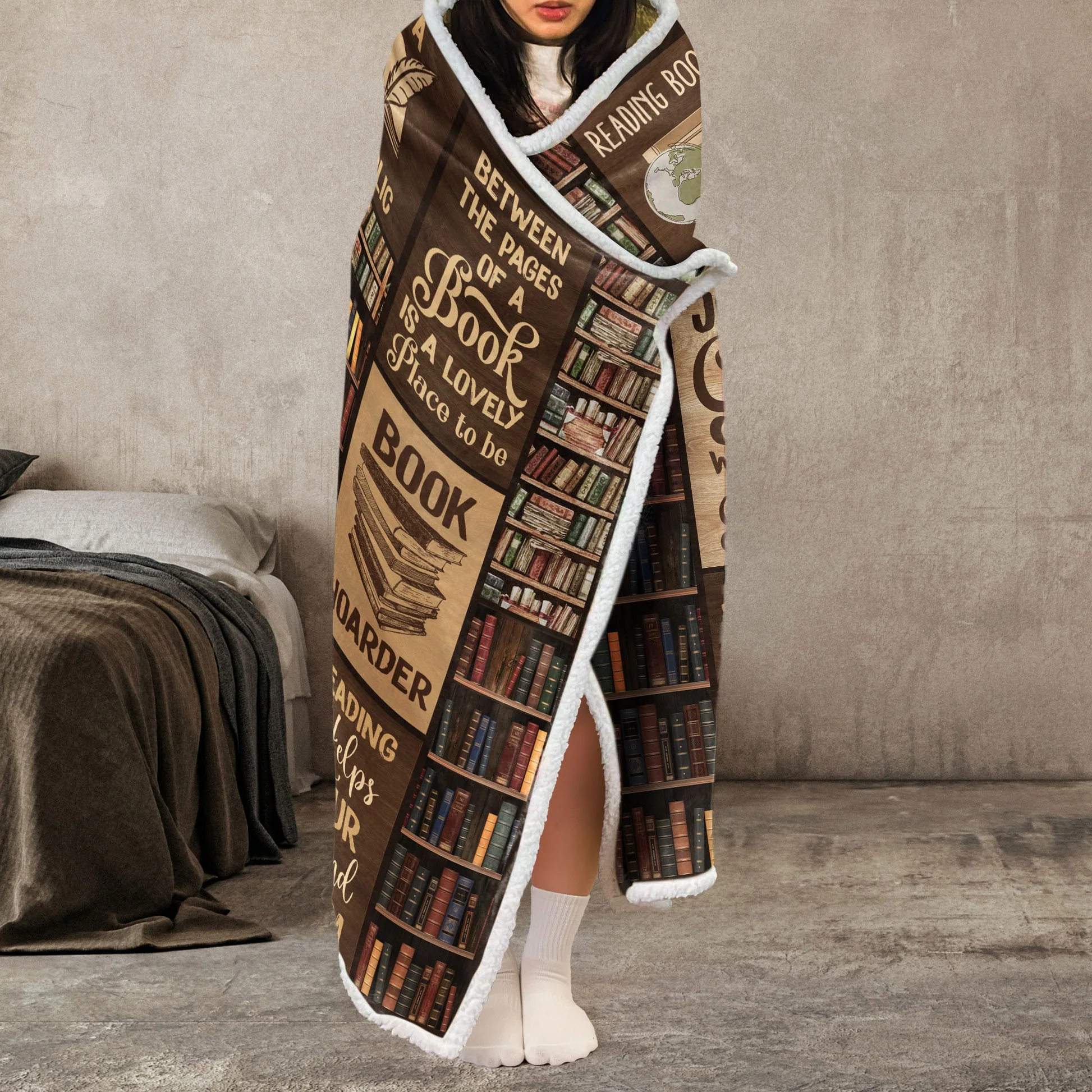 Reading Blanket Just A Girl Who Loves Books - Personalized Wearable Blanket Hoodie | CLB1 CU5072418 - Image 4