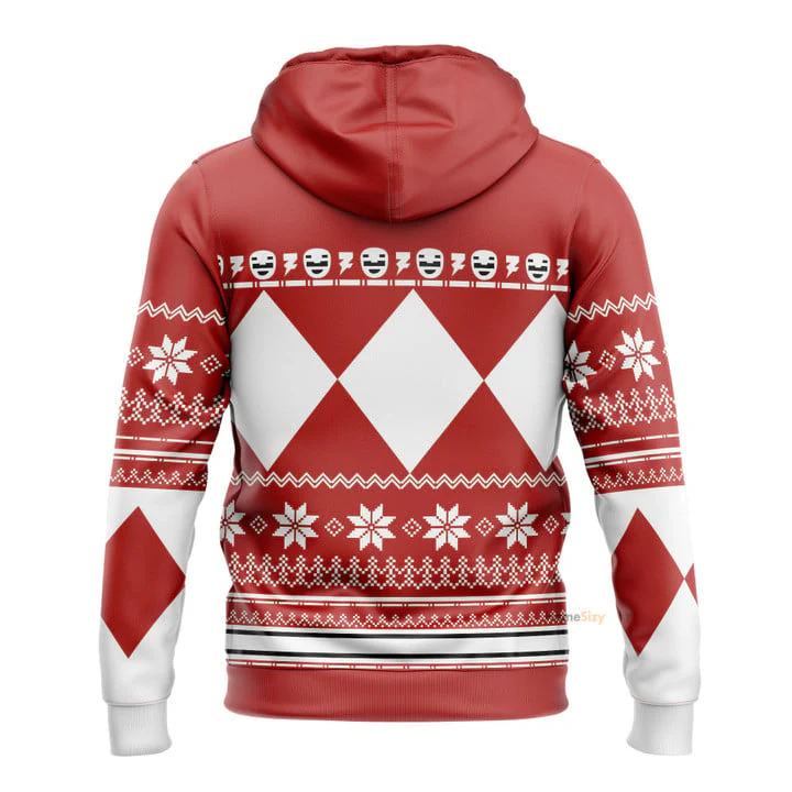 Red Mighty Morphin Power Ranger Costumes - C1 3D Hoodie - Image 3