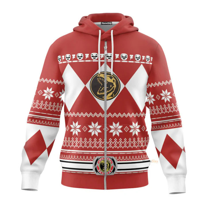 Red Mighty Morphin Power Ranger Costumes - C1 3D Hoodie - Image 4