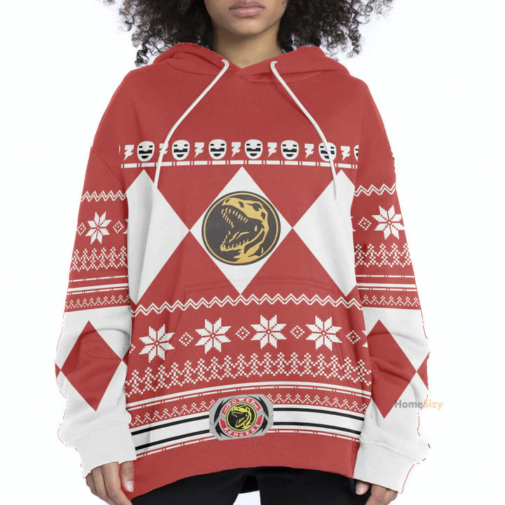 Red Mighty Morphin Power Ranger Costumes - C1 3D Hoodie - Image 5