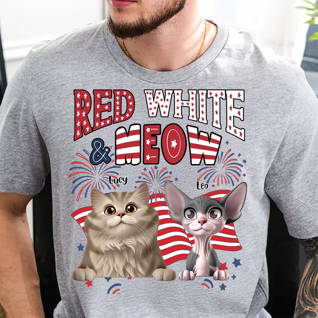 Red White Meow - Personalized T-shirt - Patriotic Gift For Cat, Pet Lovers | CLP16 HN02 - Image 2