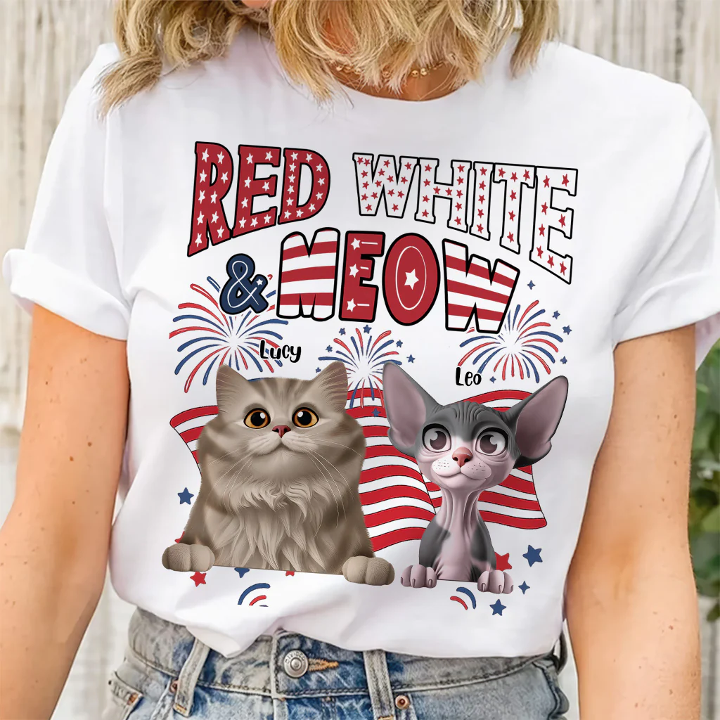 Red White Meow - Personalized T-shirt - Patriotic Gift For Cat, Pet Lovers | CLP16 HN02 - Image 4