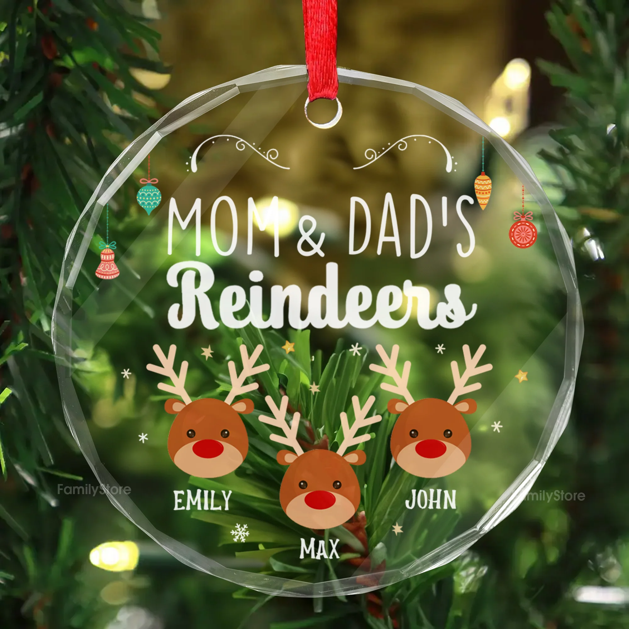 Reindeers In Our Home - Gift For Family - Personalized Glass Ornament NA94 - Image 2