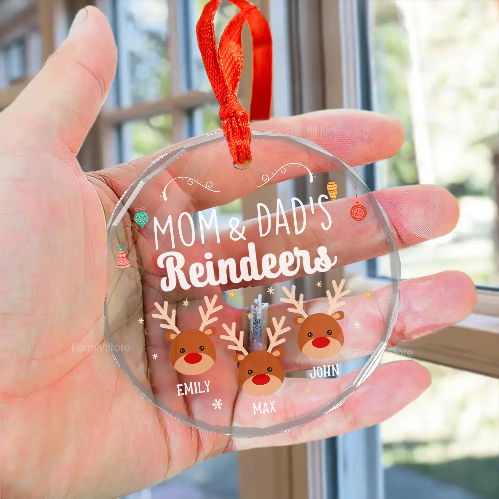 Reindeers In Our Home - Gift For Family - Personalized Glass Ornament NA94 - Image 3