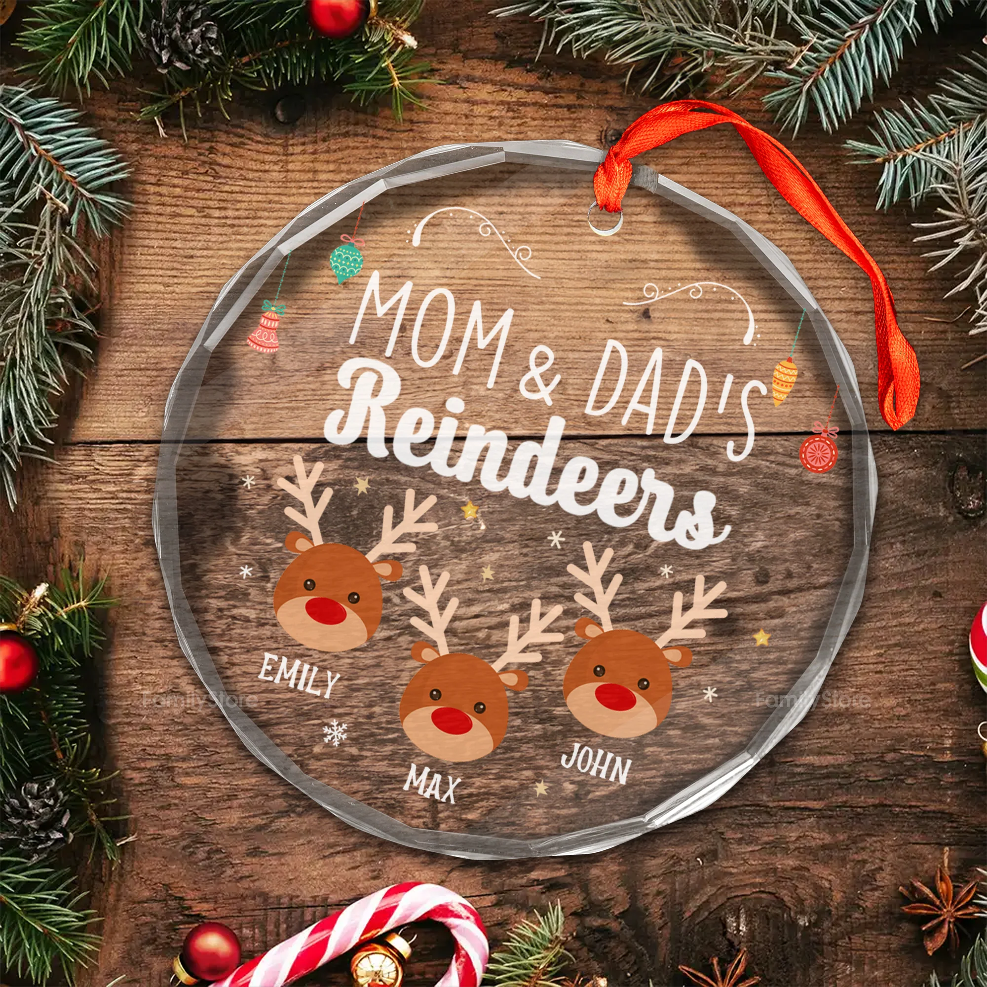 Reindeers In Our Home - Gift For Family - Personalized Glass Ornament NA94 - Image 4