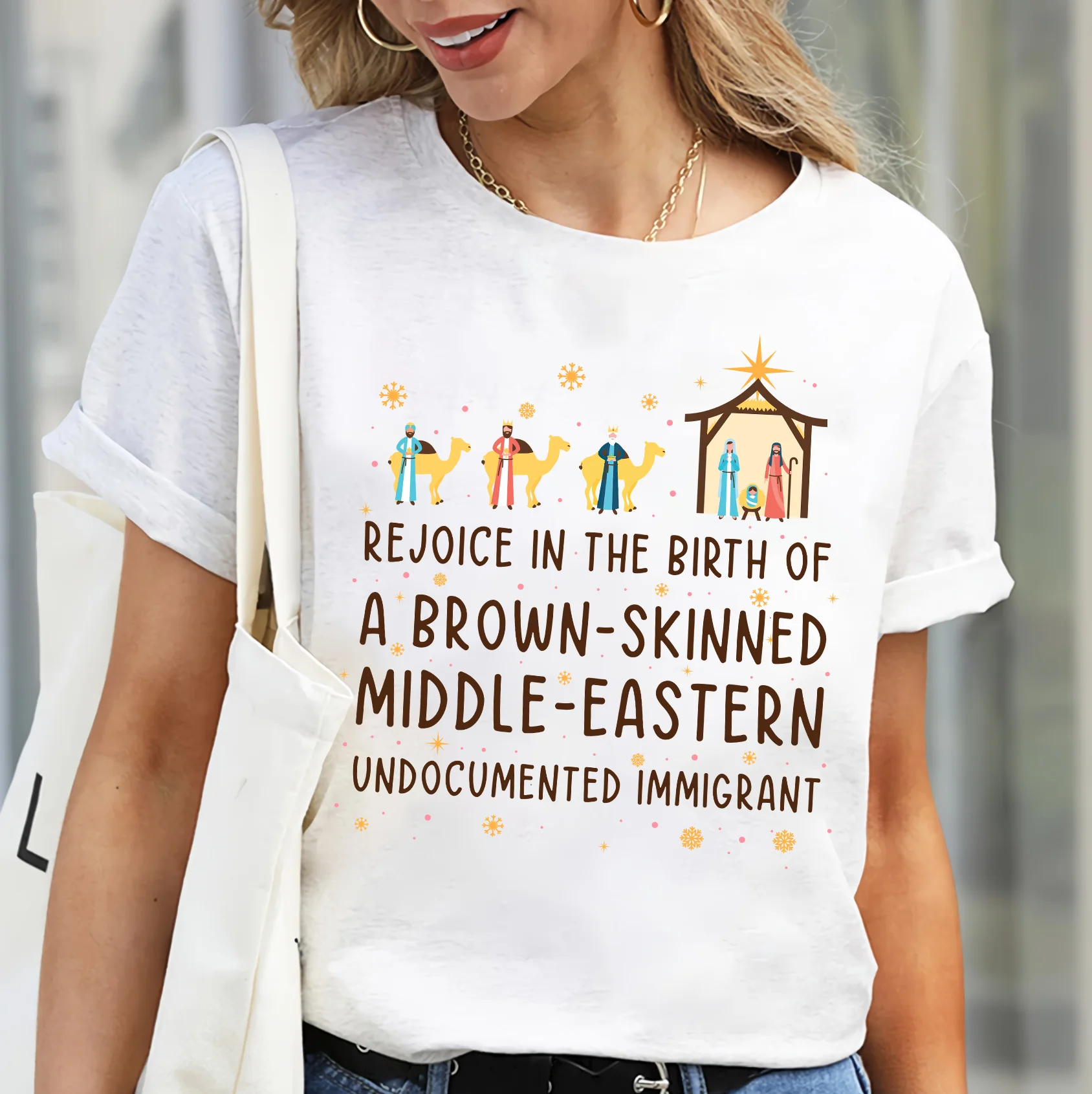 Rejoice In The Birth Of A Brown-Skinned Middle-Eastern Undocumented Immigrant Book Lovers Gift T-Shirt - Image 4