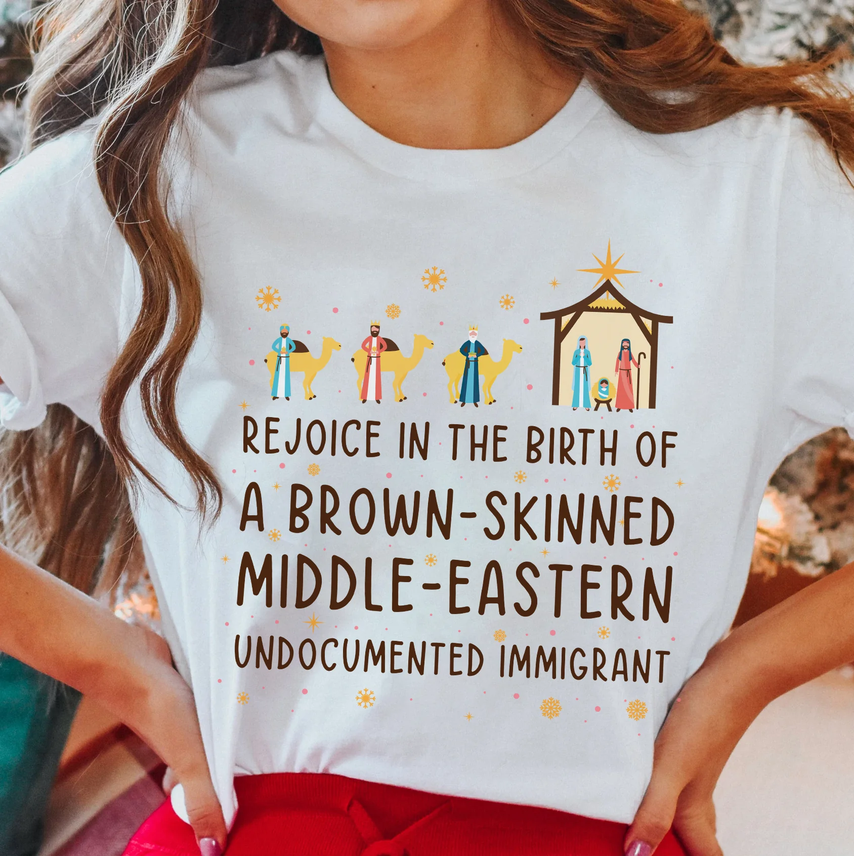 Rejoice In The Birth Of A Brown-Skinned Middle-Eastern Undocumented Immigrant Book Lovers Gift T-Shirt - Image 5