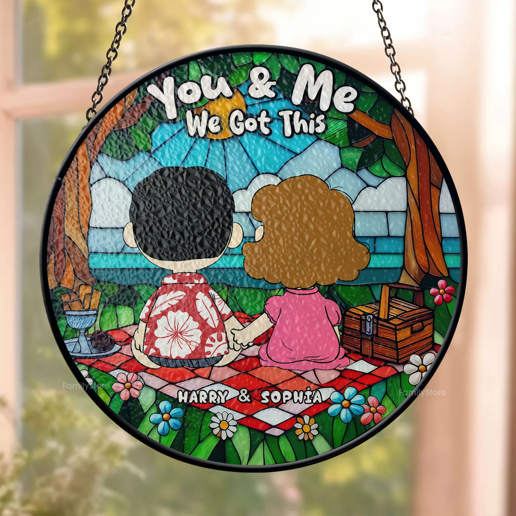 Relax In The Park - Personalized Stained Glass Window Hanging Suncatcher - Gift For Couples | GR16 NA94