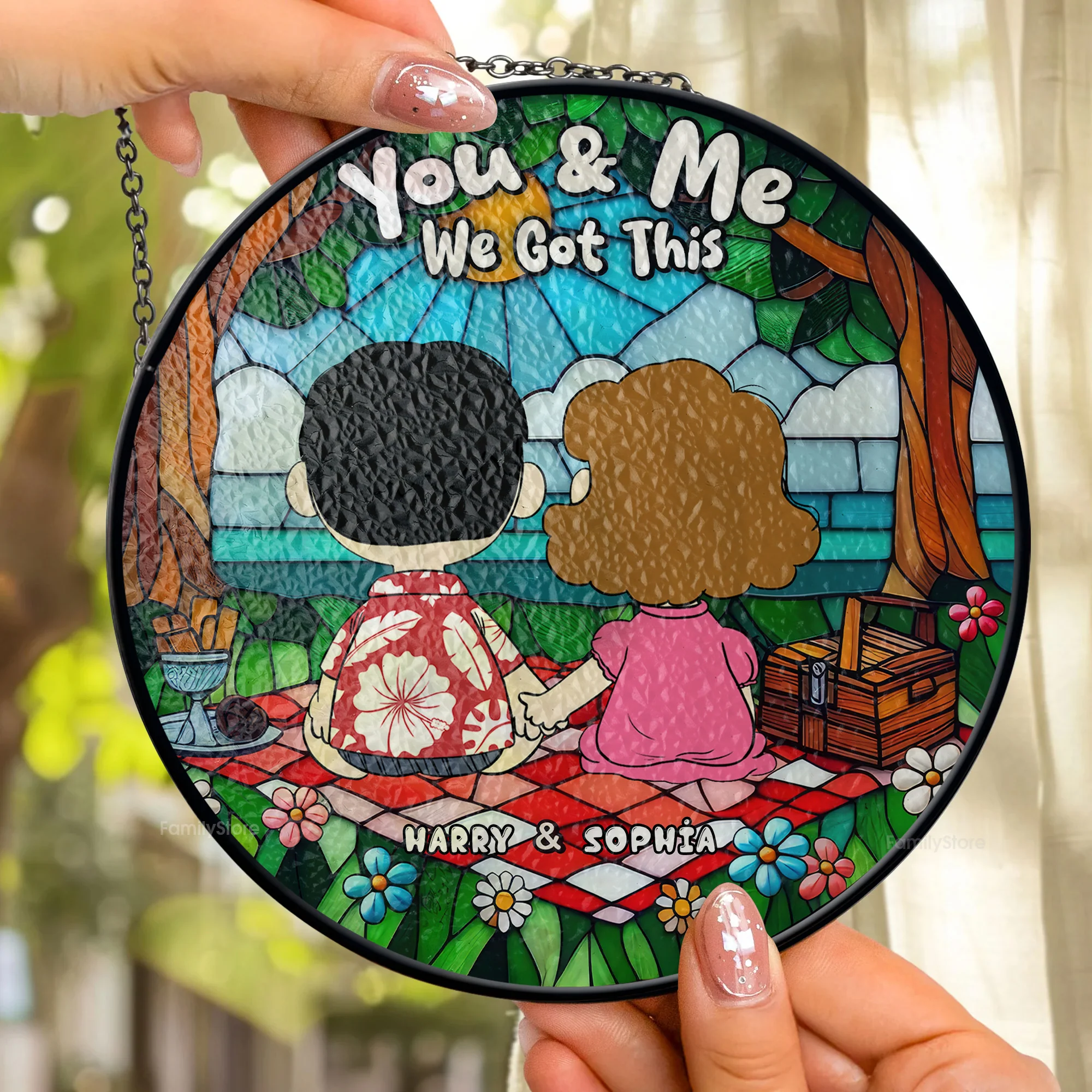 Relax In The Park - Personalized Stained Glass Window Hanging Suncatcher - Gift For Couples | GR16 NA94 - Image 2