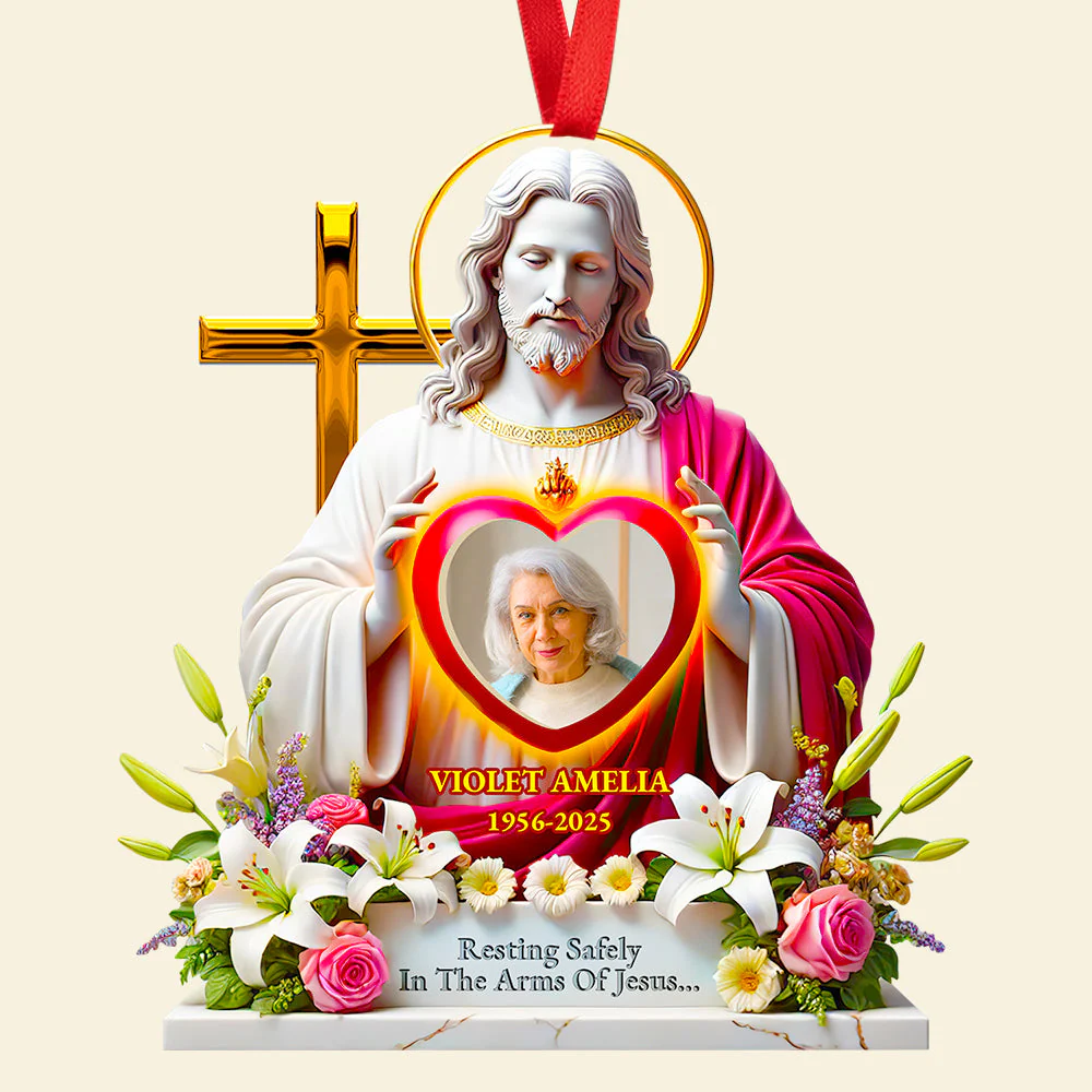 Resting Safely In The Arms Of Jesus - Personalized Acrylic Ornament - Gift For Memorial Human, Christmas HH01 - Image 3