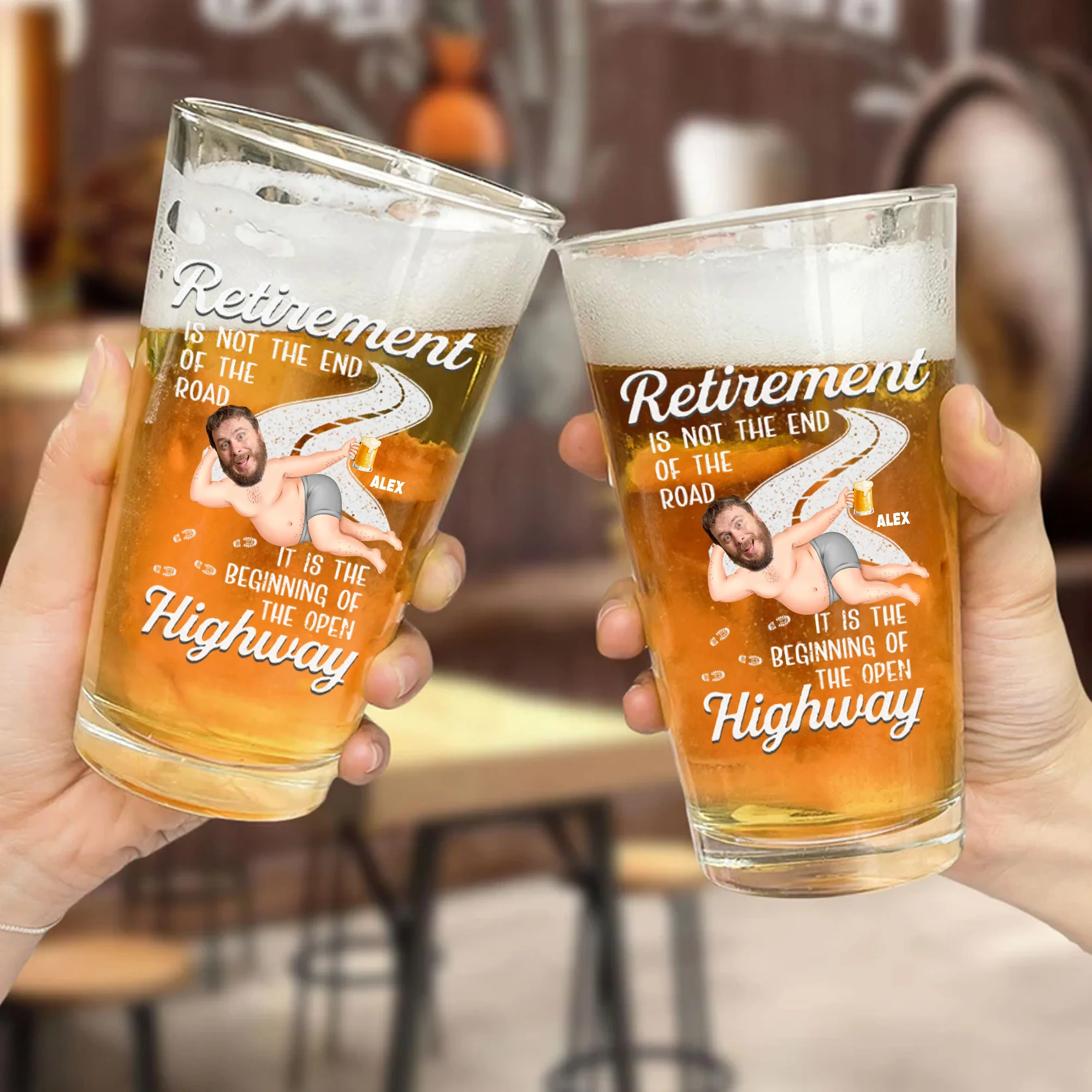 Retirement Is Not The End Of The Road - Gift For Dad - Personalized Beer Glass - Image 2