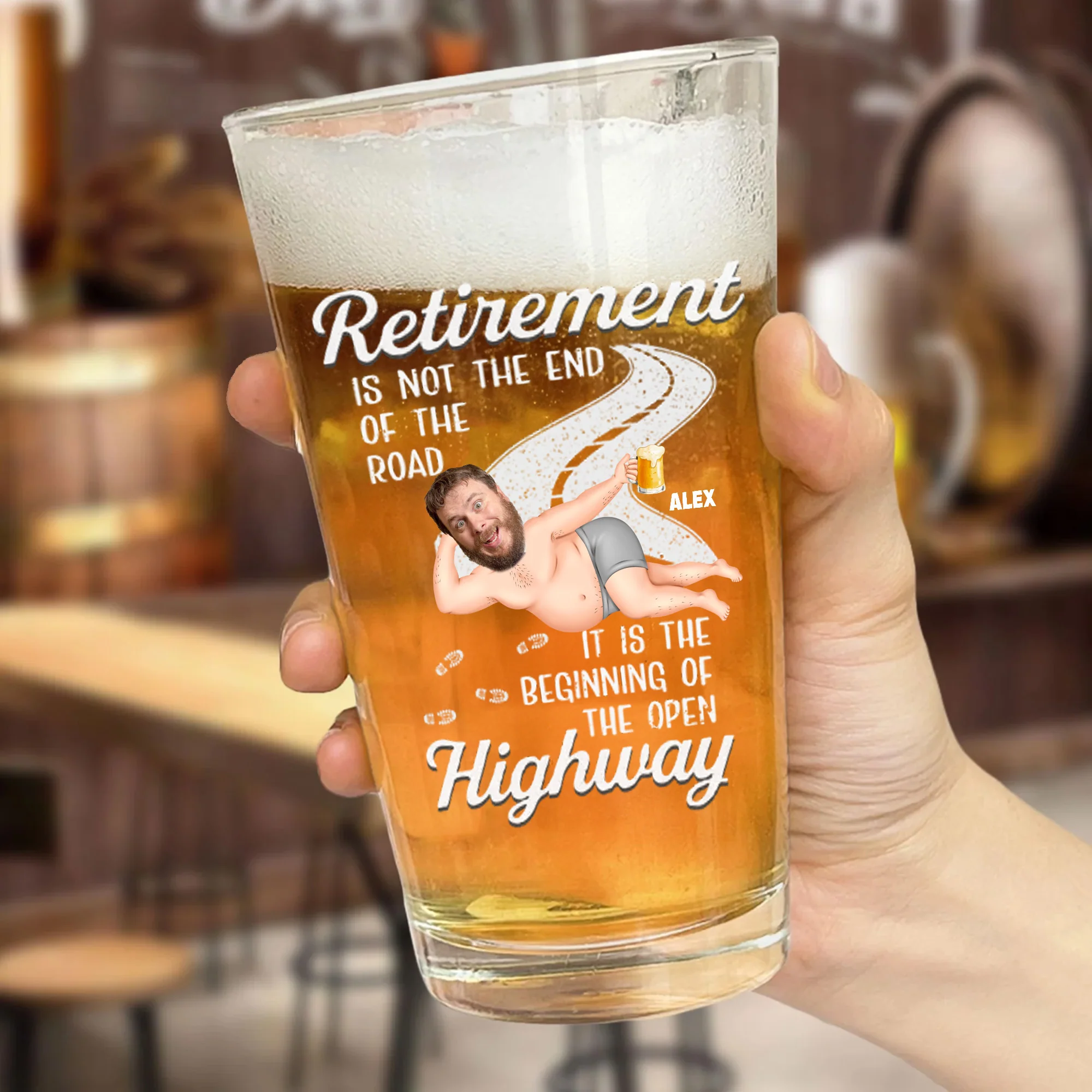 Retirement Is Not The End Of The Road - Gift For Dad - Personalized Beer Glass - Image 3