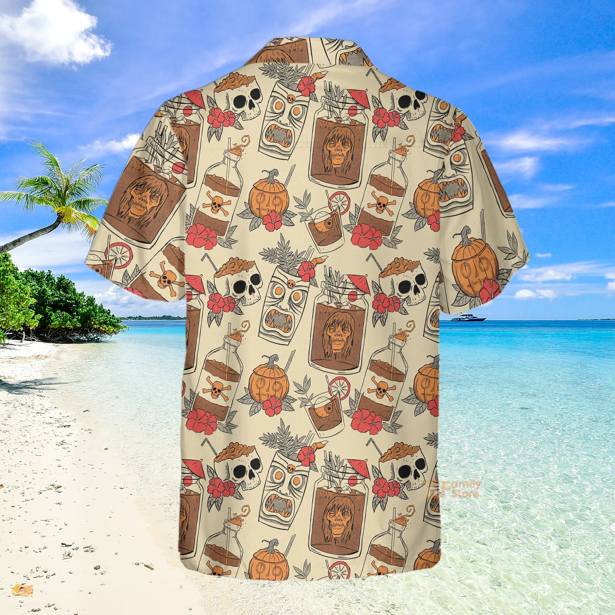 Retro Drink Tiki Skull Print Short Sleeve Shirt Casual Hawaiian Aloha Shirt - Image 2