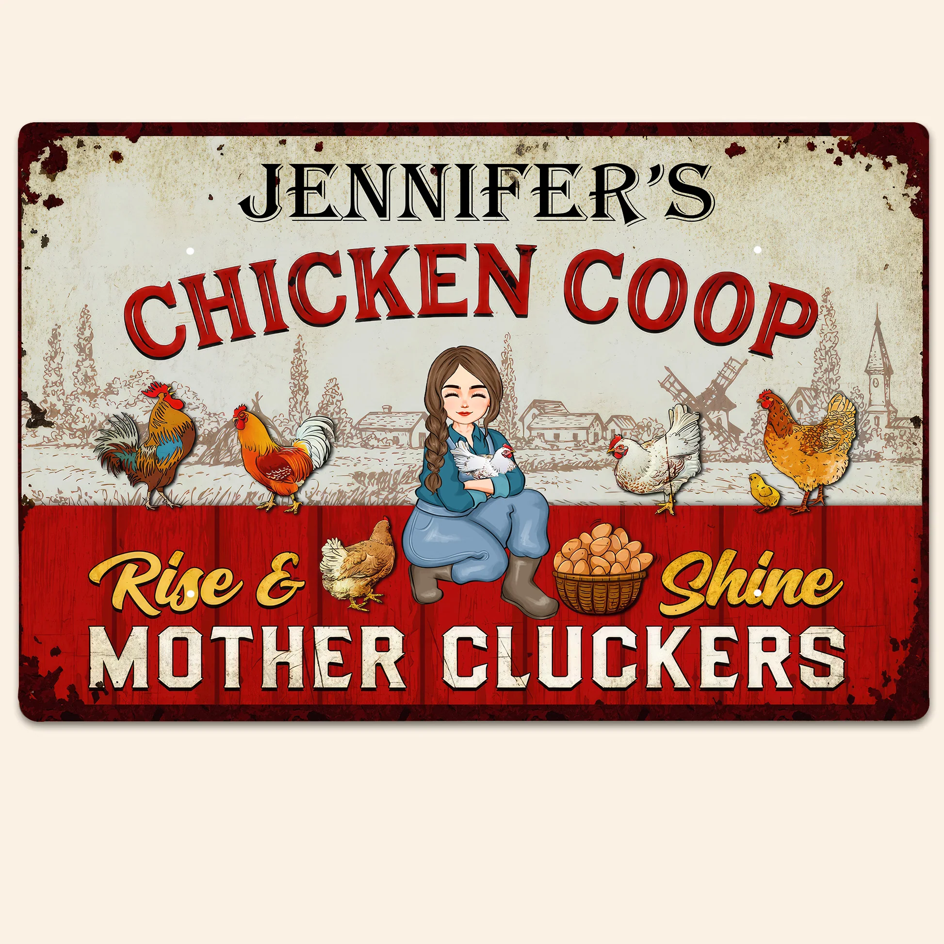 Rise And Shine Mother Cluckers - Personalized Metal Sign - Gift For Mom, Grandma, Mothers Day, Farmers | GR17 NA94