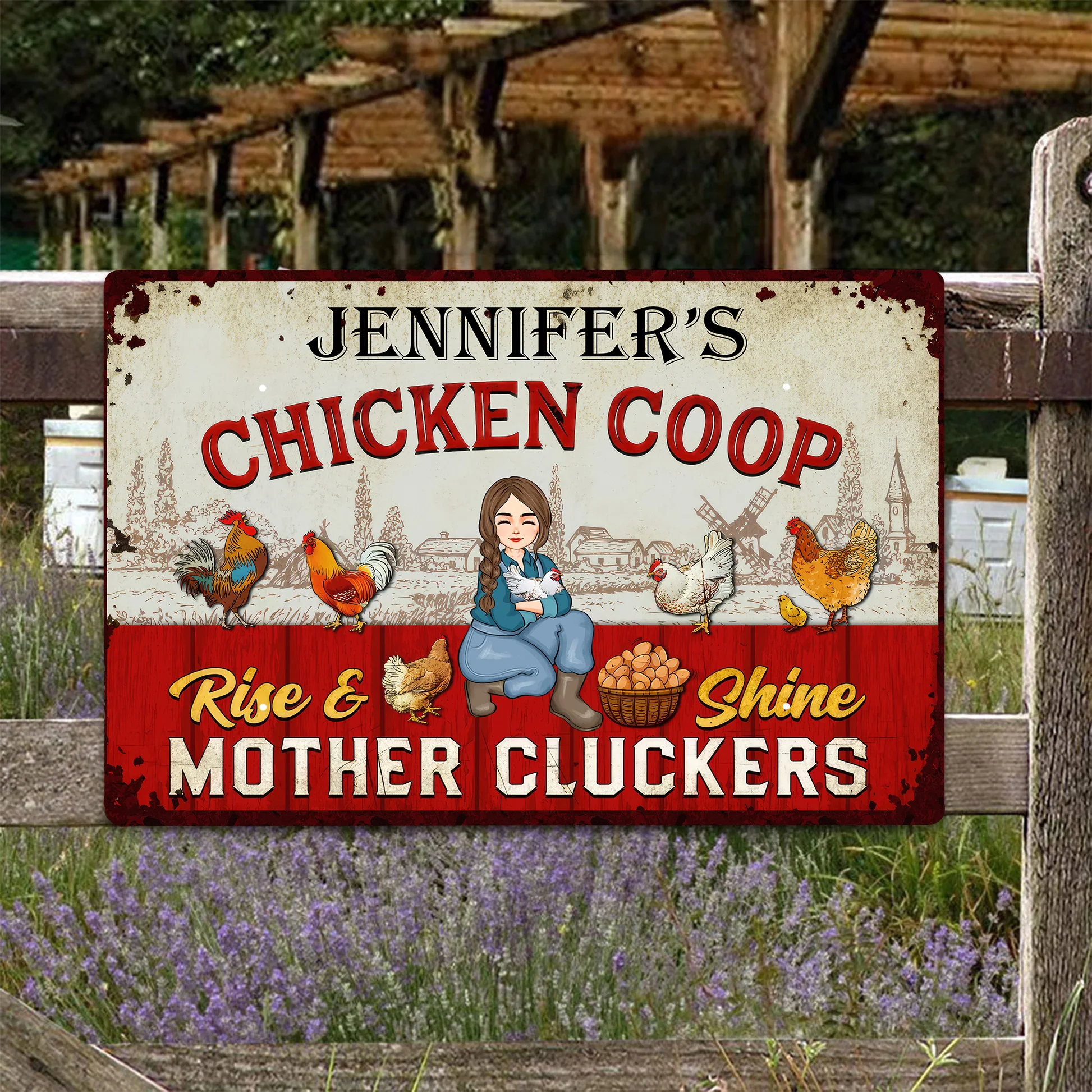 Rise And Shine Mother Cluckers - Personalized Metal Sign - Gift For Mom, Grandma, Mothers Day, Farmers | GR17 NA94 - Image 2