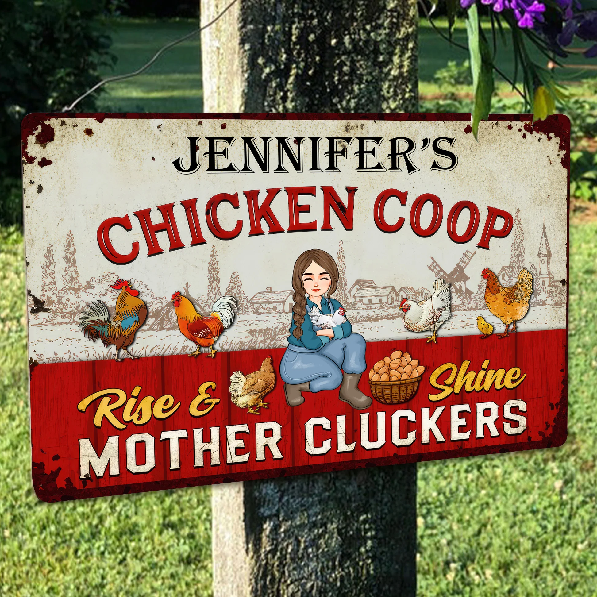 Rise And Shine Mother Cluckers - Personalized Metal Sign - Gift For Mom, Grandma, Mothers Day, Farmers | GR17 NA94 - Image 3