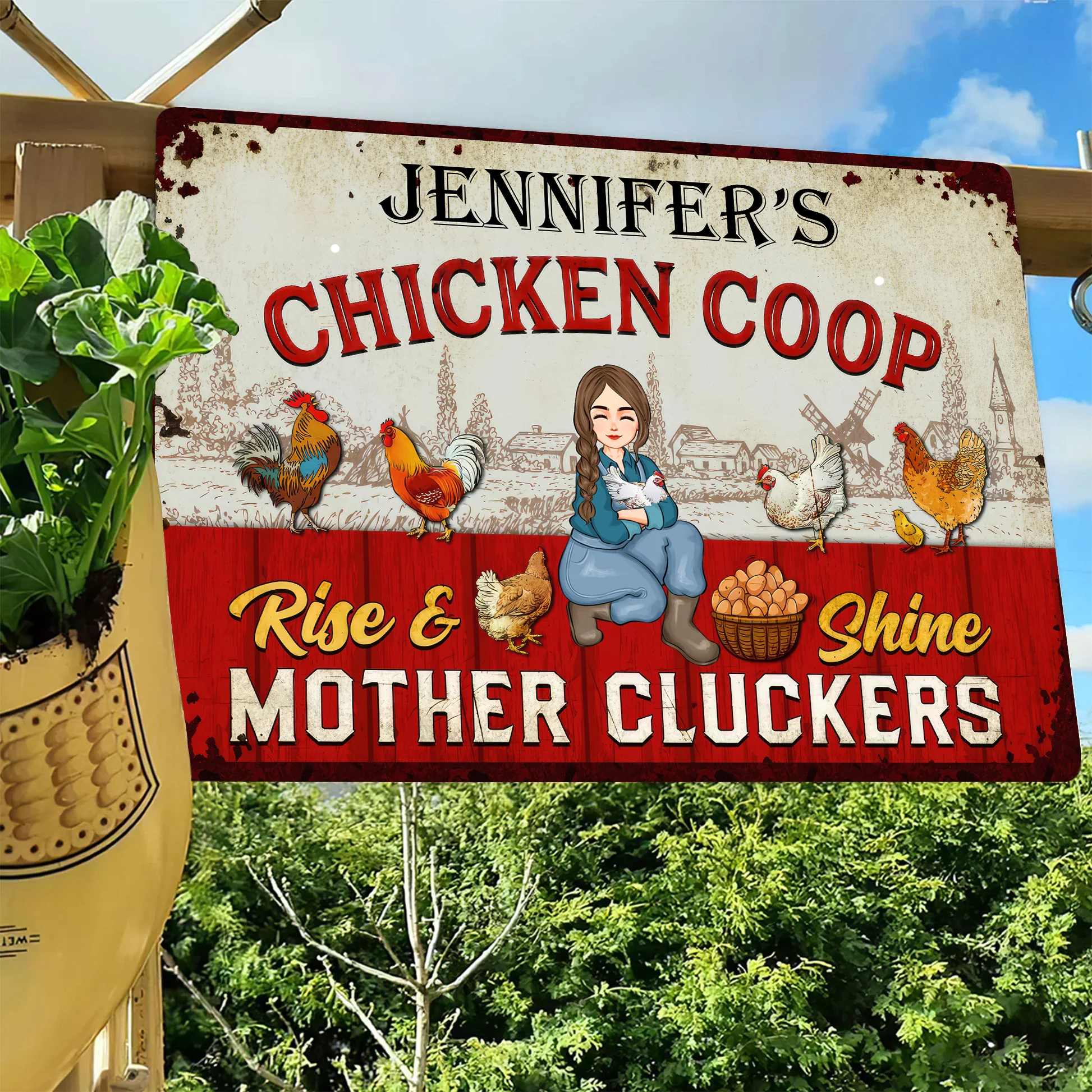 Rise And Shine Mother Cluckers - Personalized Metal Sign - Gift For Mom, Grandma, Mothers Day, Farmers | GR17 NA94 - Image 5