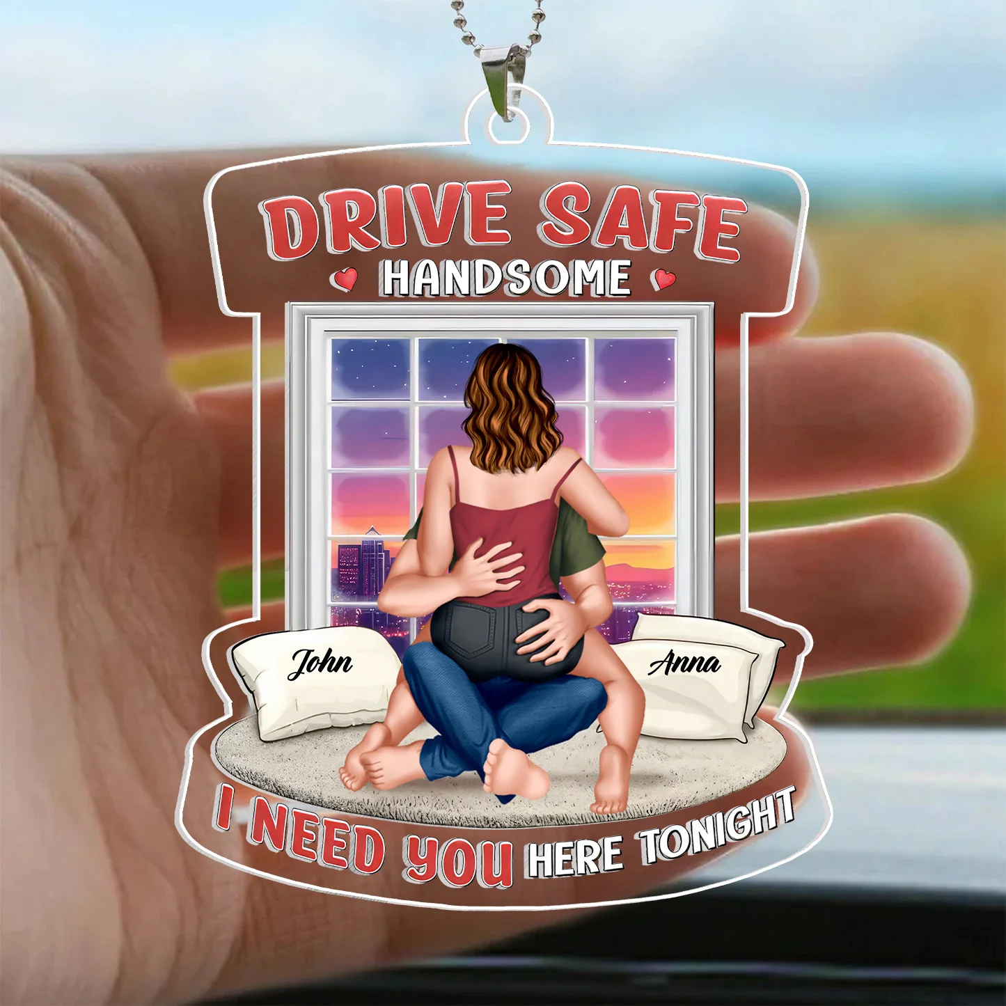 Road Trippin I Need U Here Tonight - Personalized Car Hanging Ornament - Gift For Couple, Husband Wife, Anniversary Gift - CL28 NA94 - Image 3