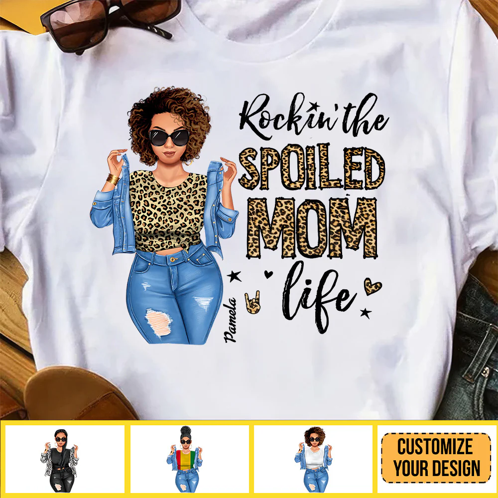 Rockin The Spoiled Mom Life - Personalized T-shirt - Gift for Afro Mom Black, Melanin Women | GR3 - Image 2
