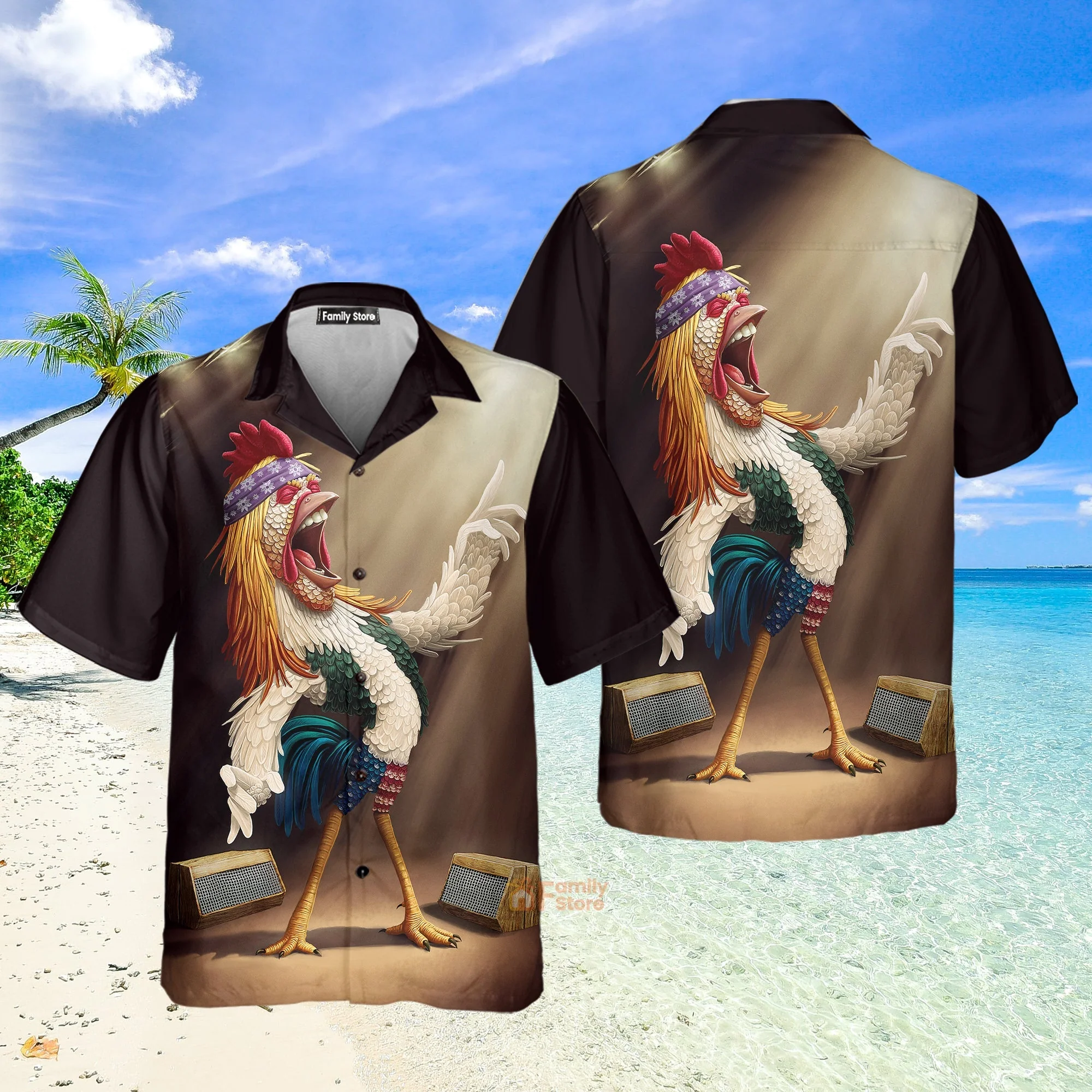 Rooster Chest Pocket Short Sleeves Casual Shirts Hawaiian Shirt - Image 3