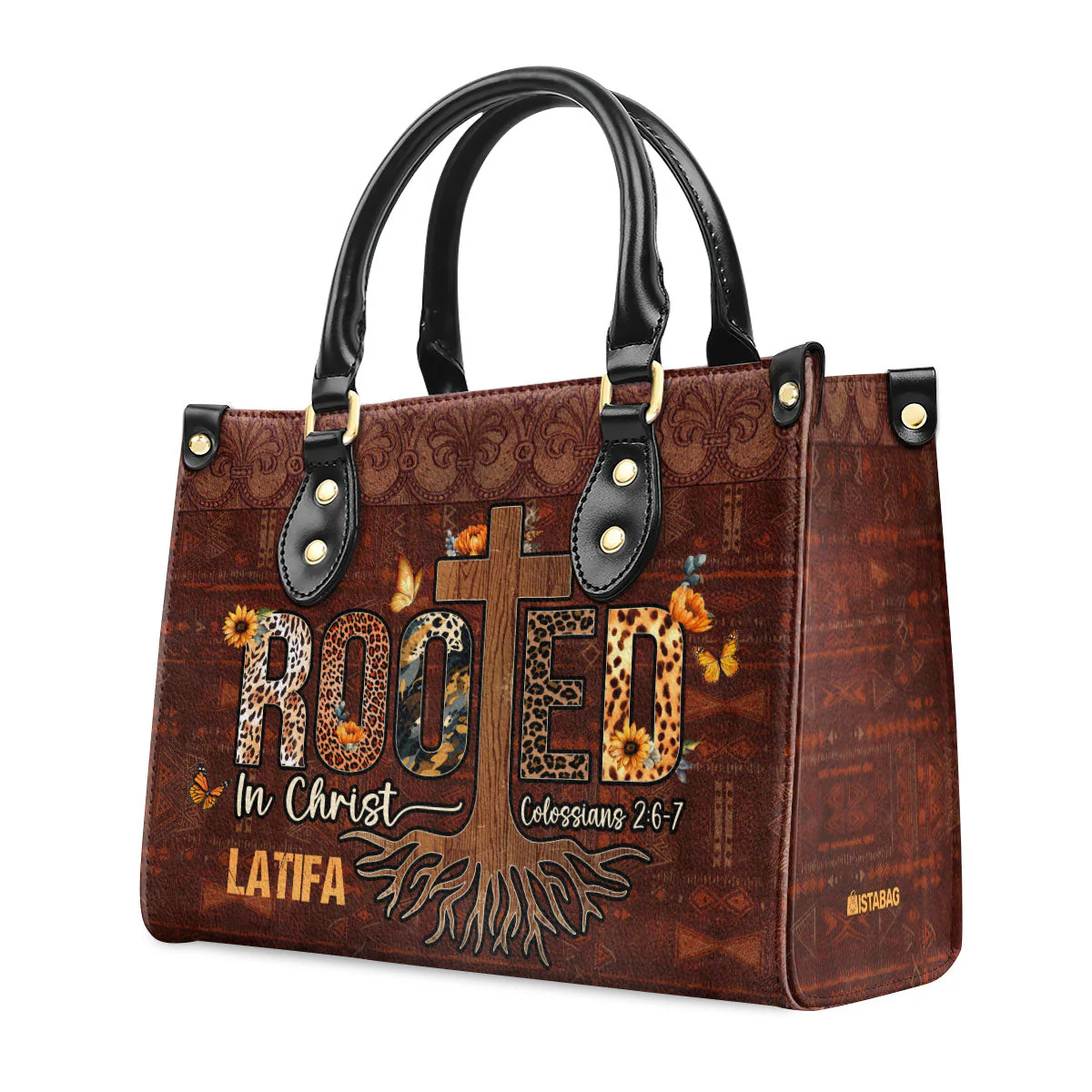 Rooted In Christ Cross Colossians 2:6-7 - Personalized African Leather Handbag - Christian Gift For Her | HD95 - Image 5