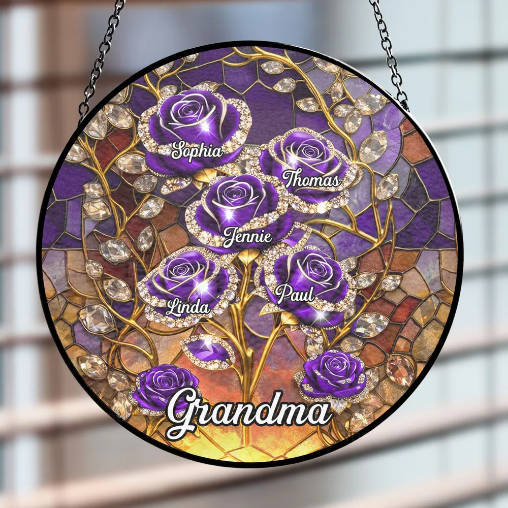 Rose Flower Grandma - Personalized Window Hanging Suncatcher - Gift For Mom, Grandma HN02 - Image 2