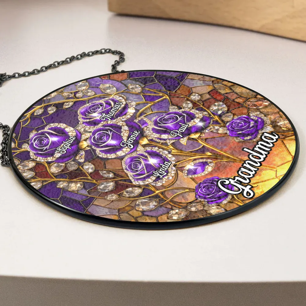 Rose Flower Grandma - Personalized Window Hanging Suncatcher - Gift For Mom, Grandma HN02 - Image 3