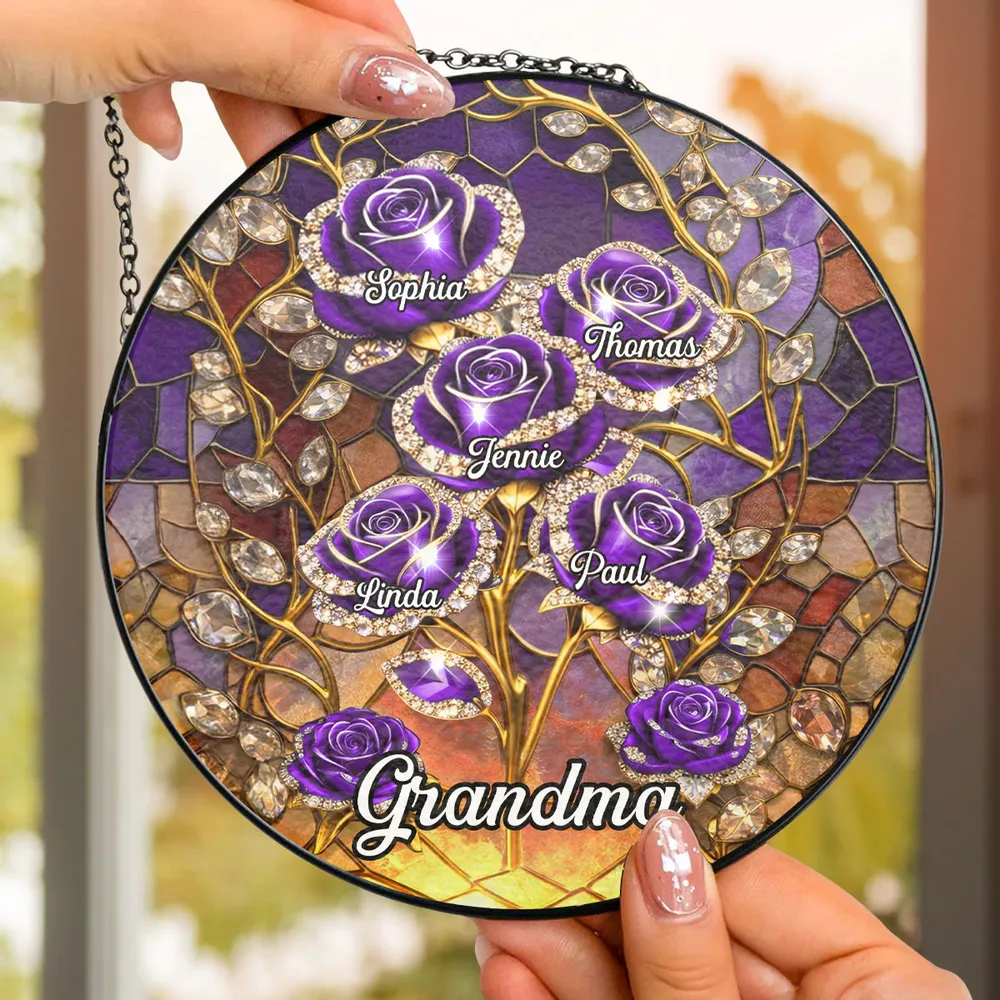 Rose Flower Grandma - Personalized Window Hanging Suncatcher - Gift For Mom, Grandma HN02 - Image 4