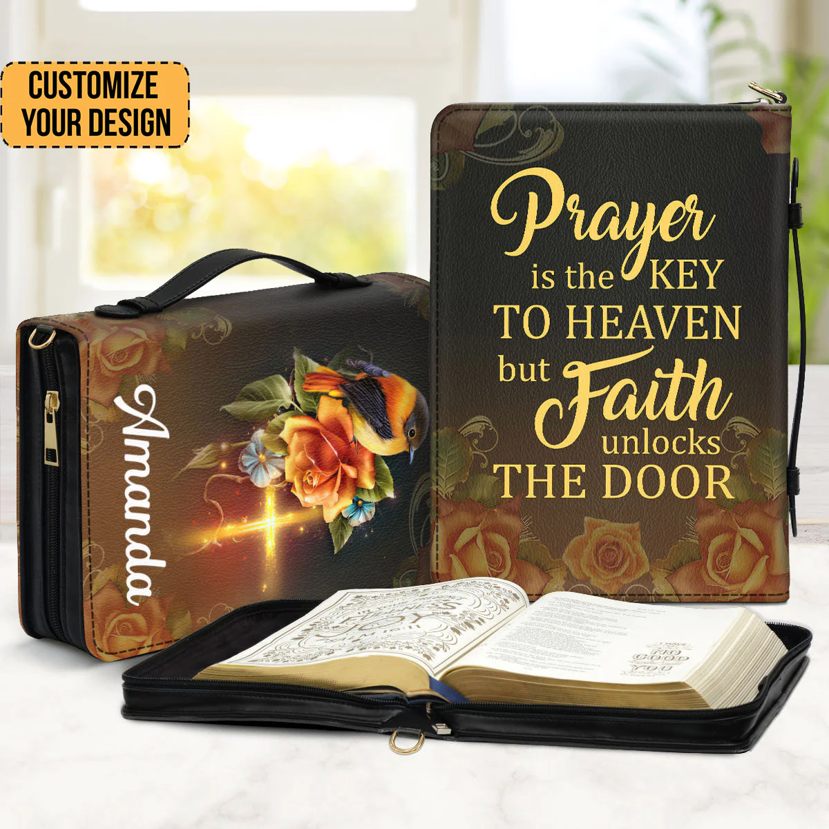 Roses And Bird Prayer Is The Key To Heaven - Beautiful Personalized Bible Covers - AT4082419