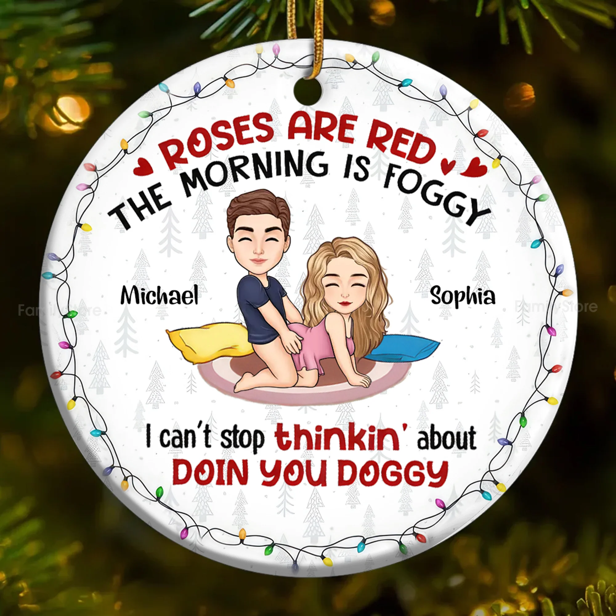 Roses Are Red The Morning Is Foggy - Personalized Ceramic Ornament - Gift For Couple | GR10 NL122 - Image 3
