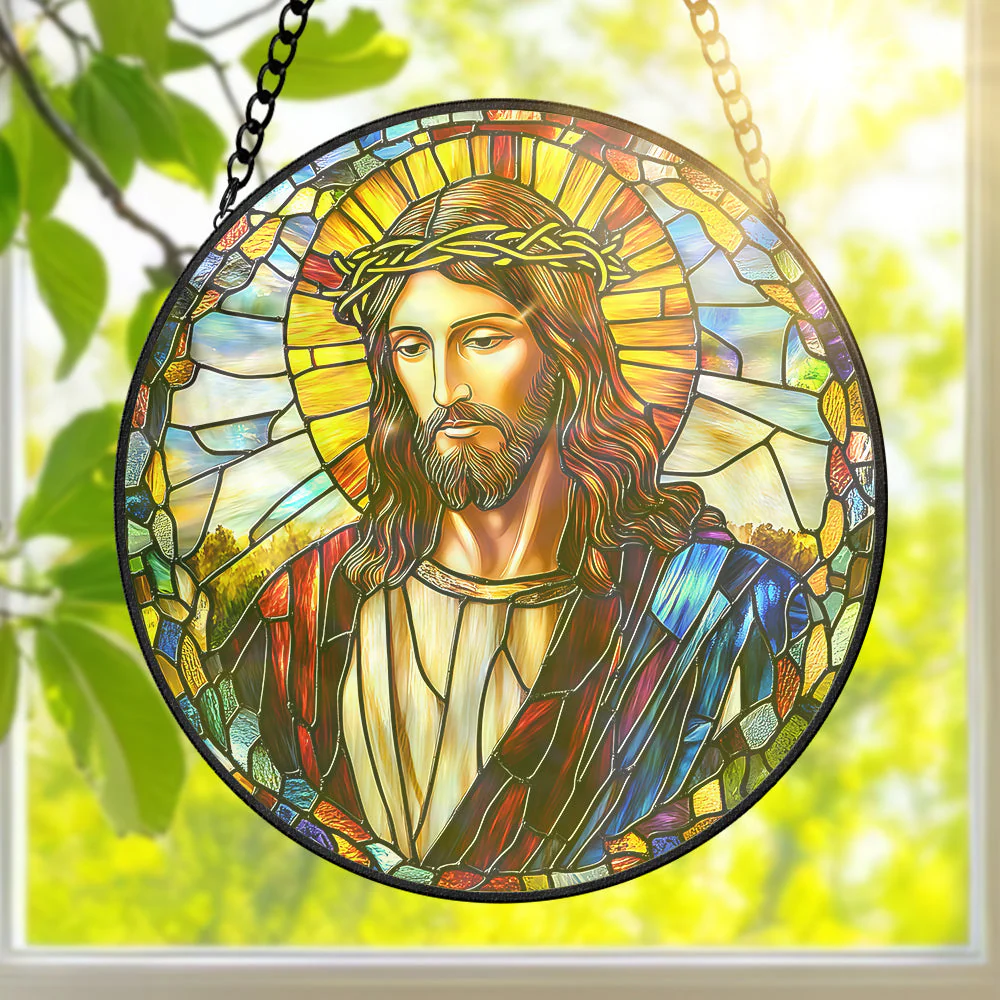 Sacred Jesus Suncatcher - Stained Glass Window Hanging - Christmas Gift For Christian HH01 - Image 2