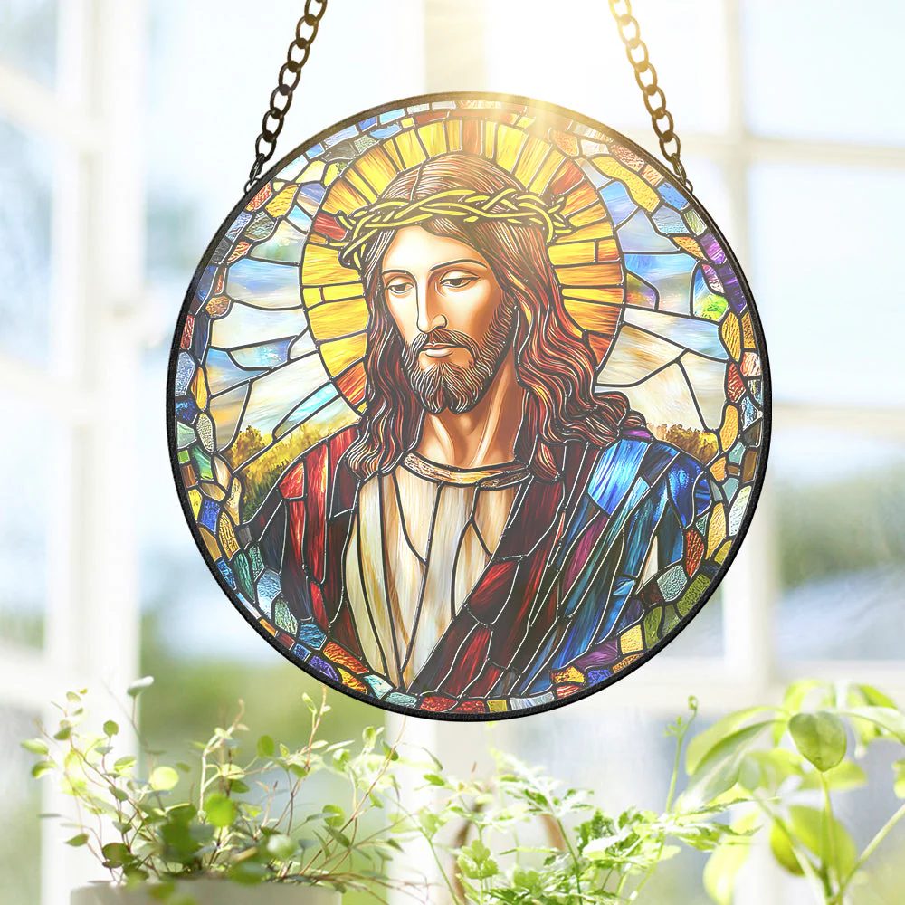 Sacred Jesus Suncatcher - Stained Glass Window Hanging - Christmas Gift For Christian HH01 - Image 3