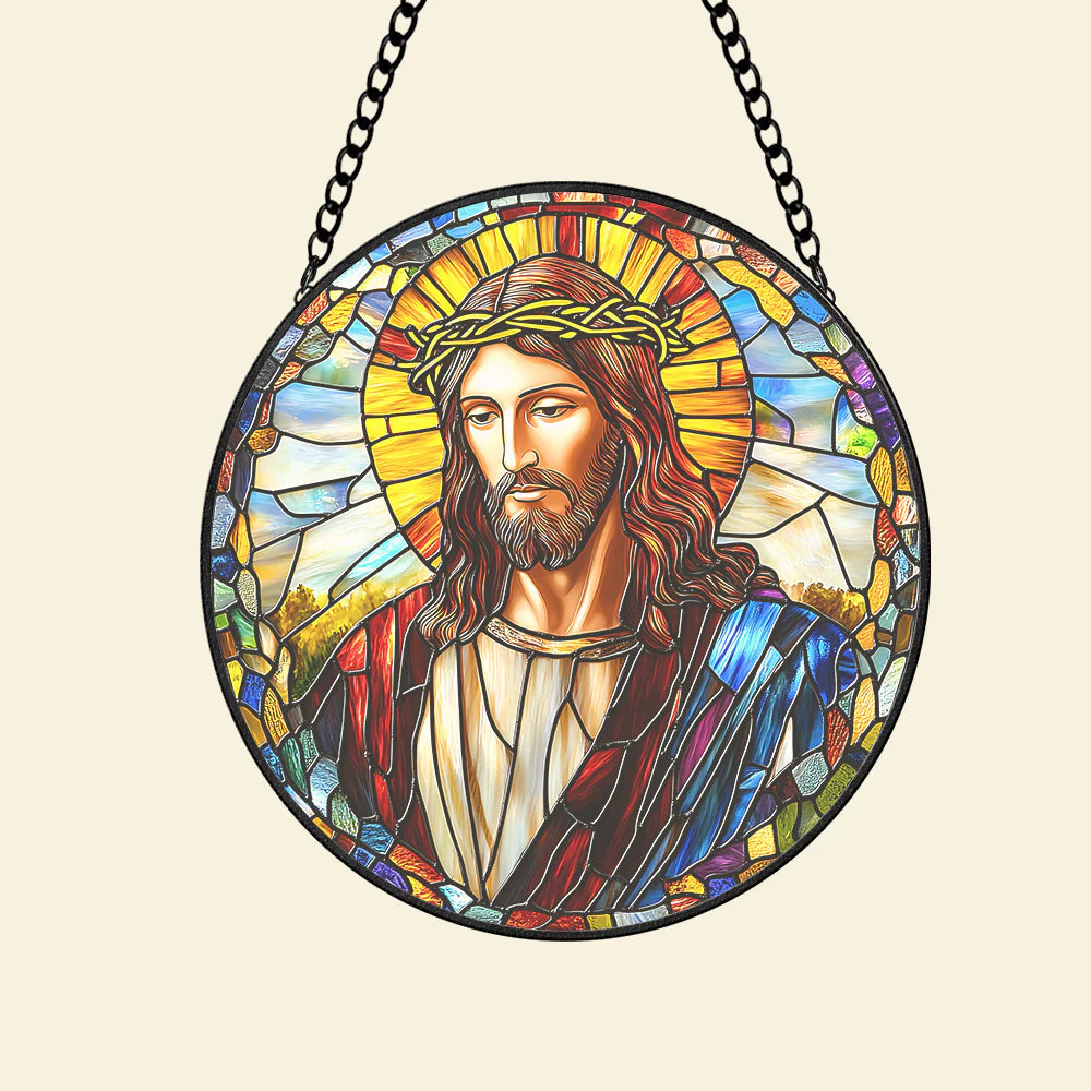 Sacred Jesus Suncatcher - Stained Glass Window Hanging - Christmas Gift For Christian HH01 - Image 4