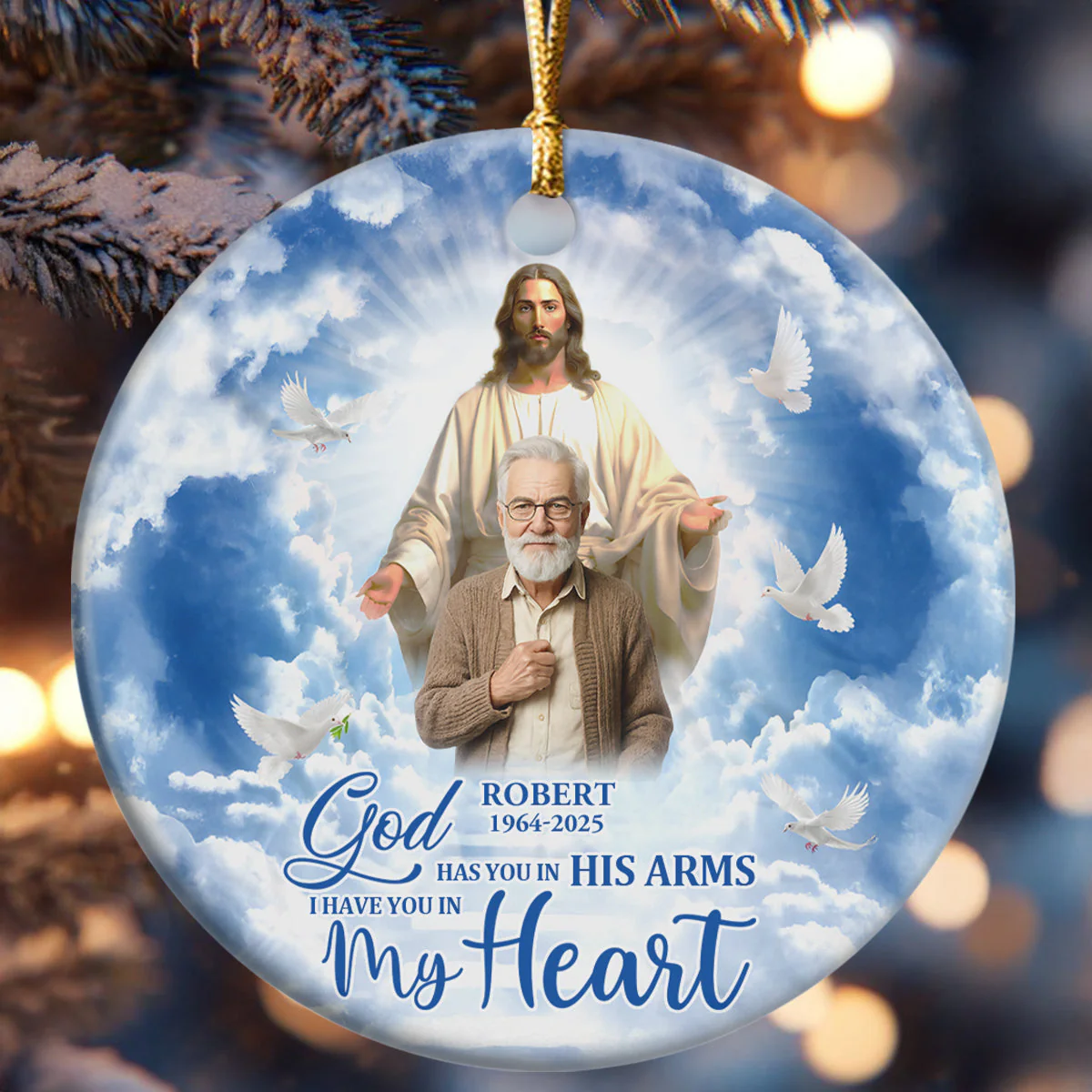 Safe In The Arms Of Jesus - Personalized Custom Photo Ceramic Ornament - Memorial Gift NL122 - Image 6