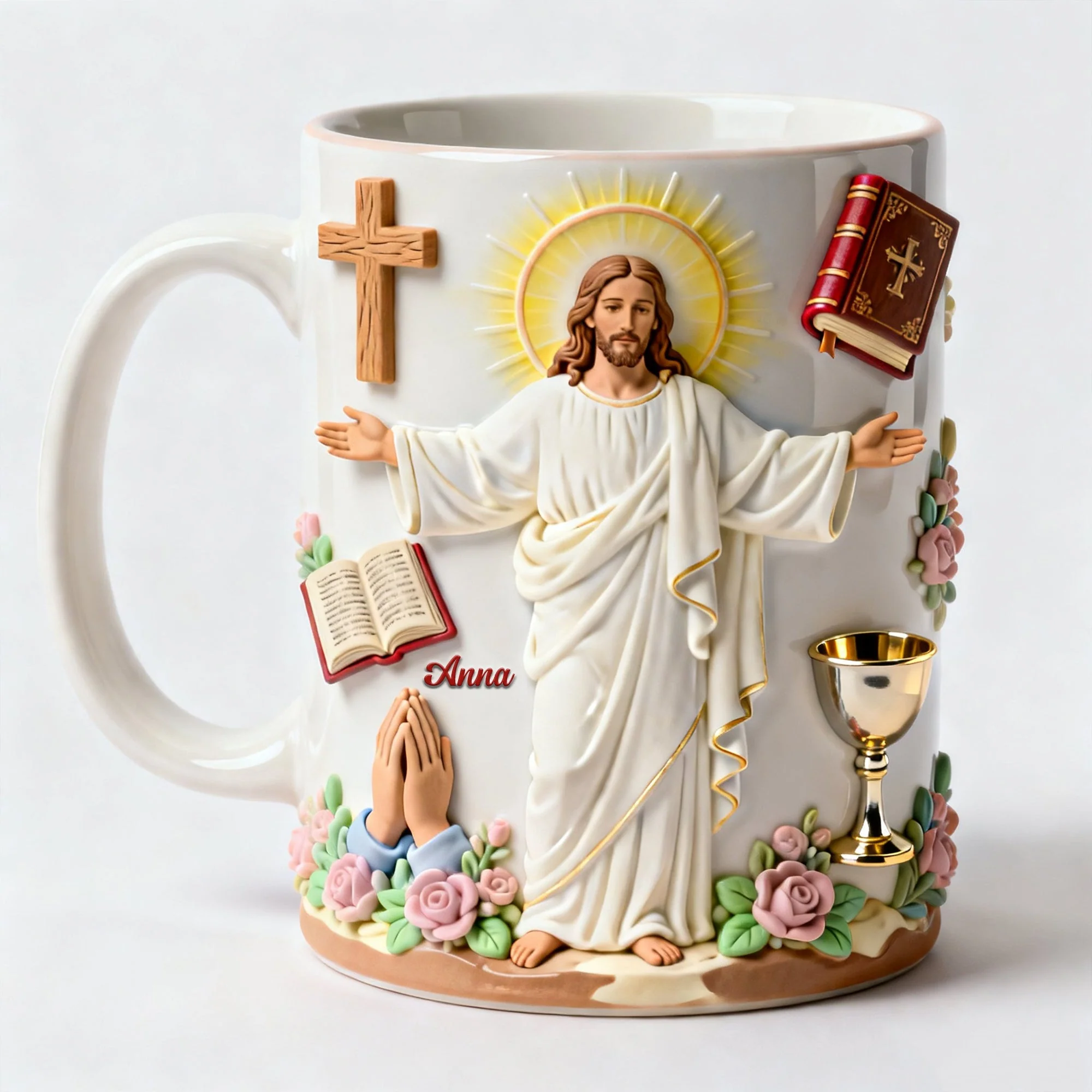 Safe In The Arms Of Jesus- Personalized White Edge-to-Edge Mug - Gift For Christians HH01 - Image 3